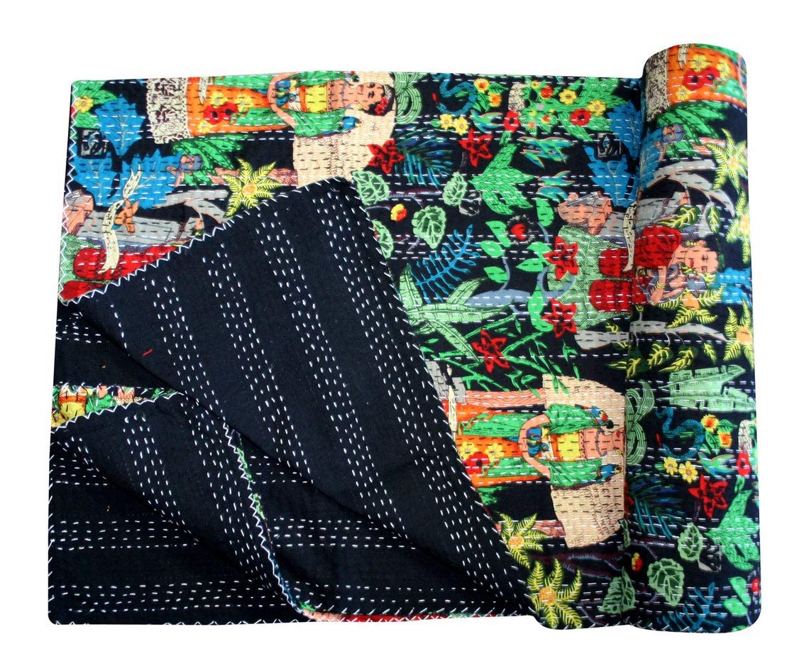 Fashion Hub Cotton Queen Kantha (Queen, Black)-image-5