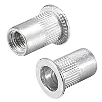 Vista 1 de uxcell 1/4-20 Tuercas de remache de aleación de aluminio moleteado cabeza plana roscada tuerca de inserción plateada 25pcs
