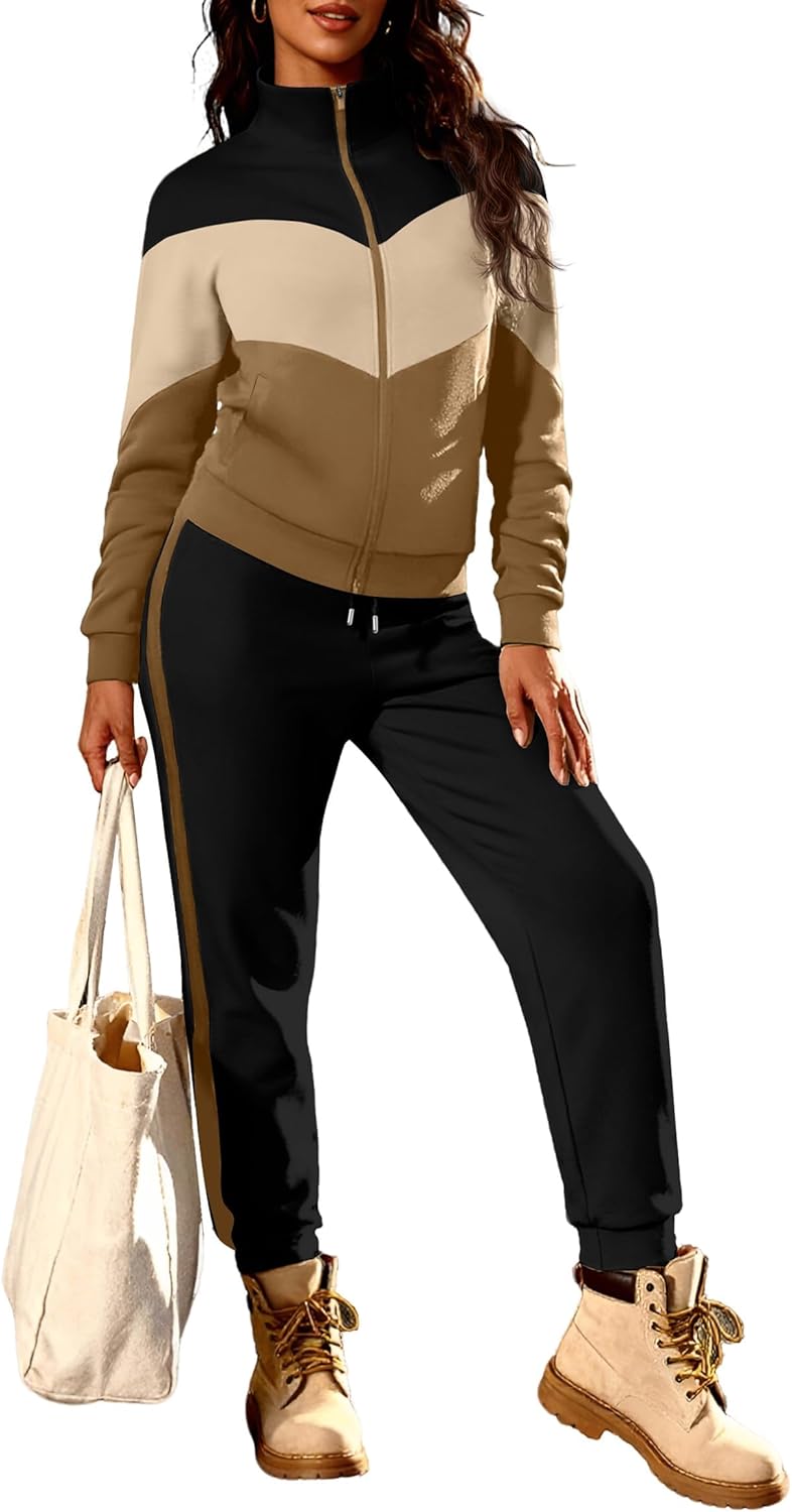 UOUA Women's 2 Piece Set Tracksuit Long Sleeve Zip Jacket & Jogger Pants Workout Lounge Casual Outfit Sweatsuits