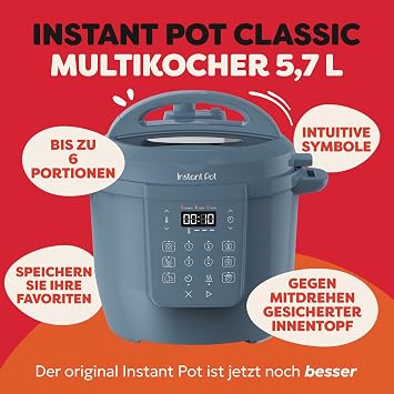 Instant Pot Multikocher 5.7L 7-in-1 Smart Cooker - Schnellkochtopf Schongarer Reiskocher Sautierpfanne Joghurtbereiter Dampfgarer und Speisewärmer Tagtraum Blau