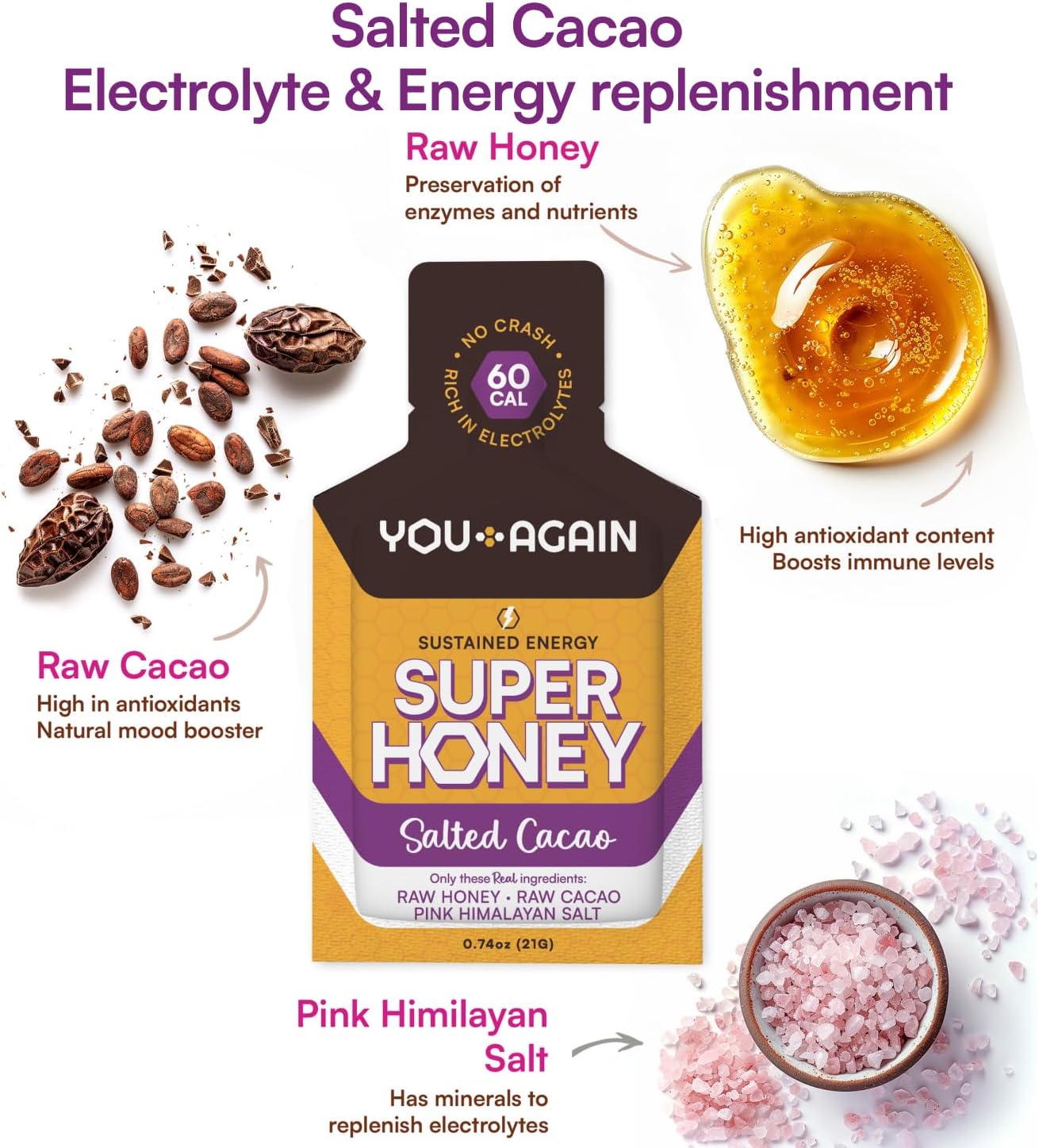 You Again Super Honey Chocolate Packets | Workout Clean Energy Gel Packs | Cycling, Endurance, Running Gel or Energy Snack | Paleo & Carnivore Snack | Gluten-Free | Made in USA | 24-Pack