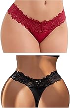 comeondear String Tanga Femme Sexy Chic Culotte Grande Taille Slip Bresilien Dentelle sous-vêtements Feminins Shorties Stretch Taille Basse Underwear Hipster Lot de 2 ou 1