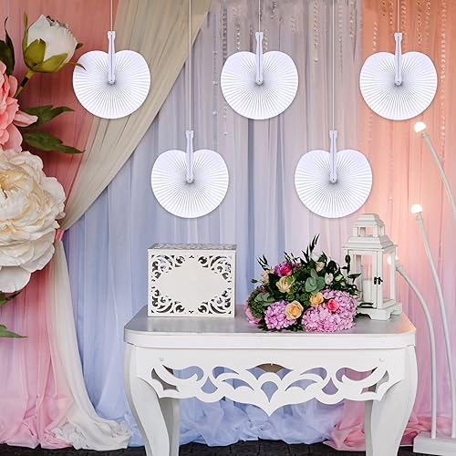 Miniatura 5 de durony 72 ventiladores plegables de forma redonda con mango de plástico, abanicos de mano de papel, abanicos de boda plegados para bodas
