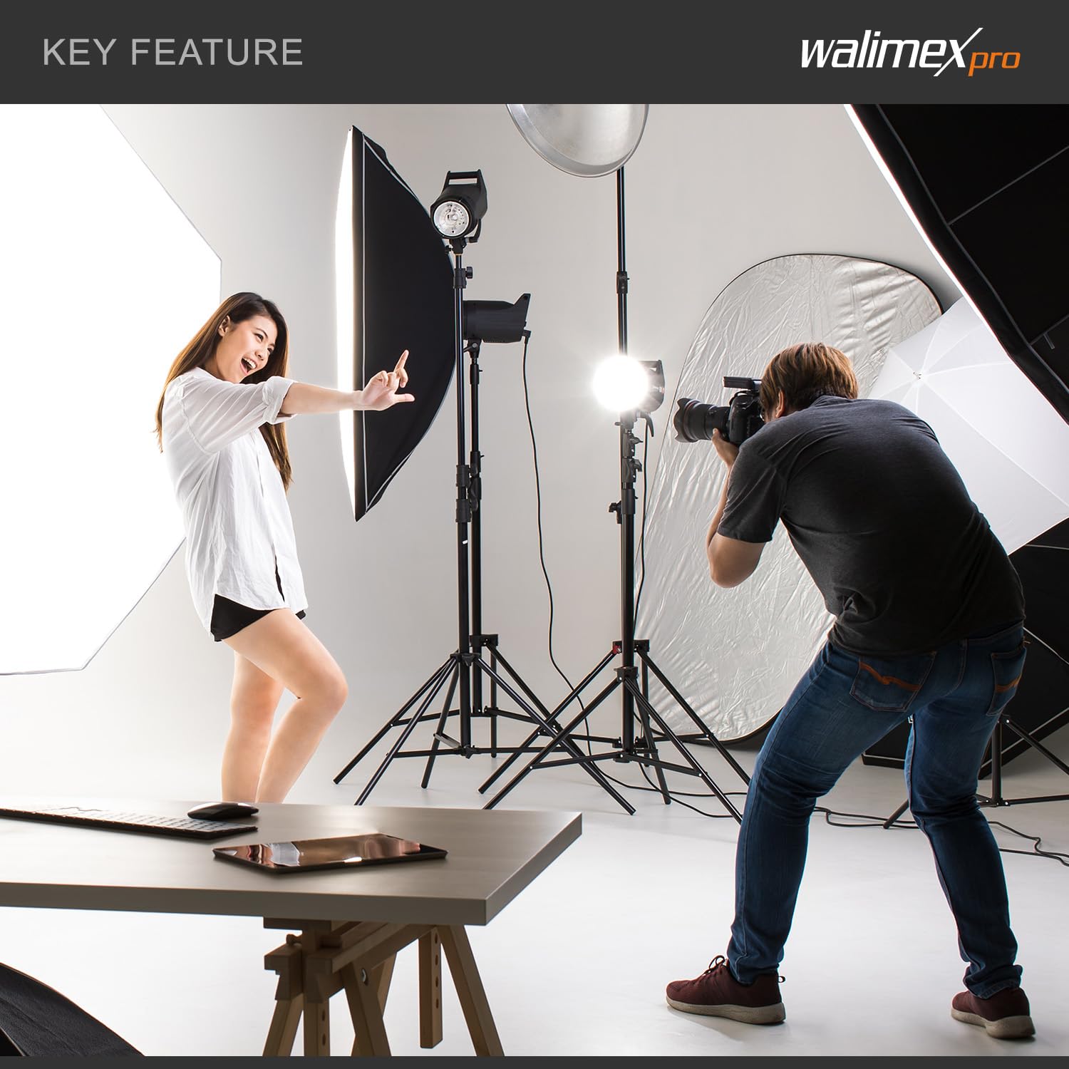 Walimex pro Octagon Softbox Ø 60 cm con 4 LED Daylight da 35 W (5.000 K), diffusore e custodia, CRI 90+, ideale per fotografia e video