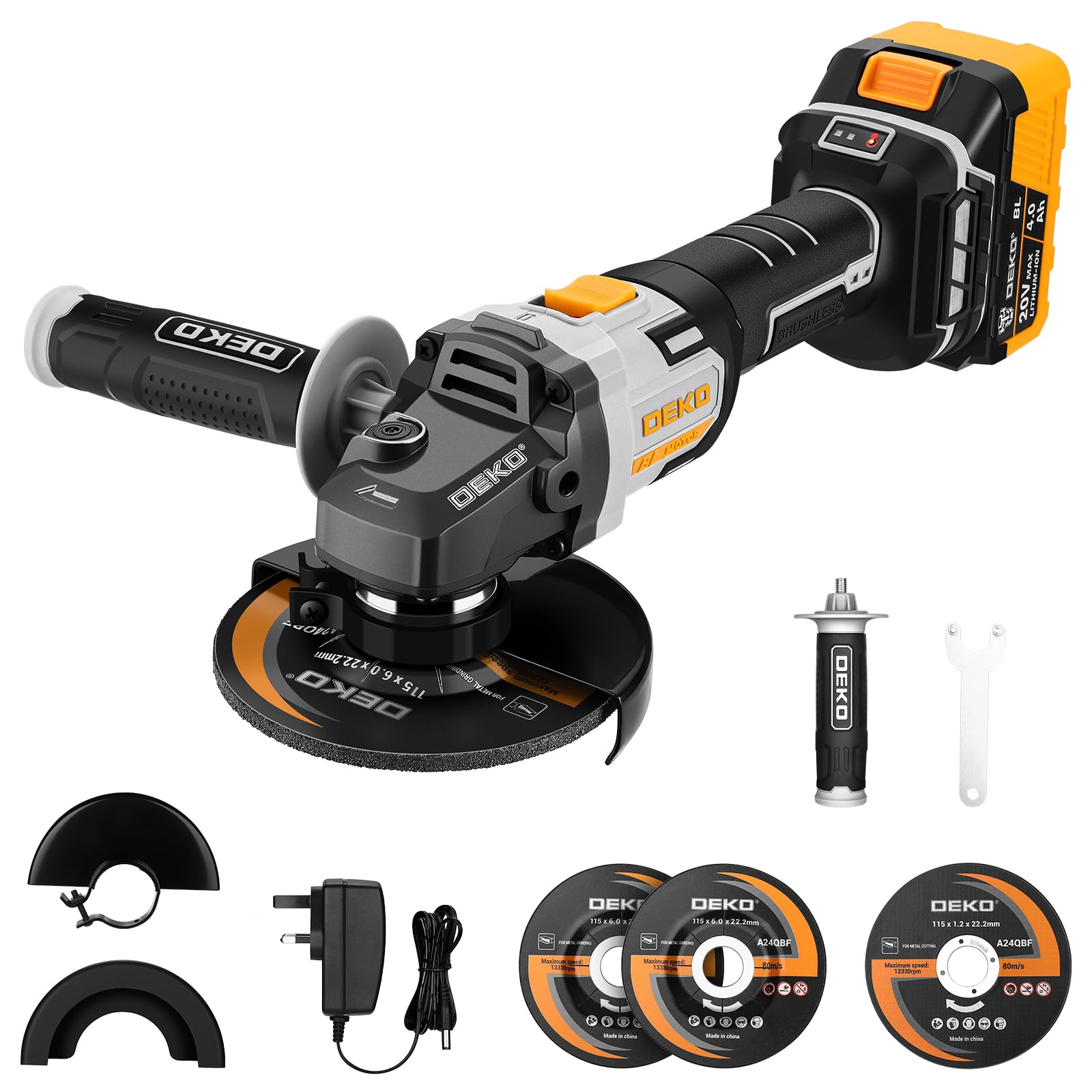 Cordless Angle Grinder, 20V 115MM Brushless Grinder with 4.0Ah Battery, 8500RPM Power Electric Grinder for Cutting, Grinding,Polishing