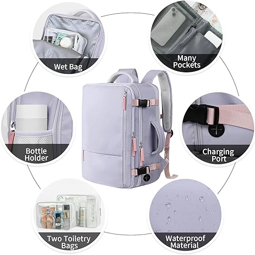 Miniatura 5 de Hanples Mochila de viaje, mochila para laptop, mochila de mano para escuela y senderismo, gris púrpura, Mochilas de viaje