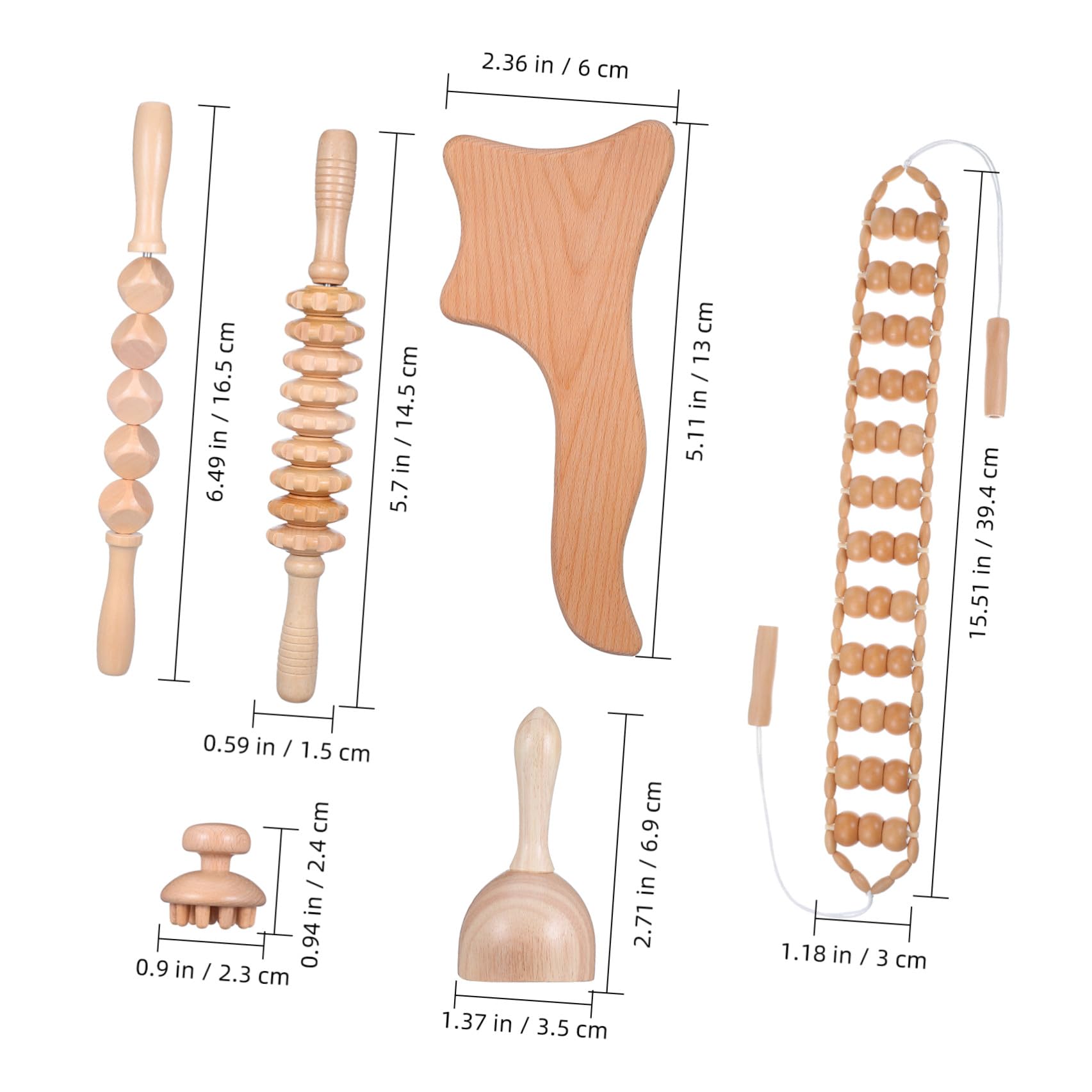 Beaupretty Rodillo Masajeador Anticelulitis Kit Masaje de Madera 6 Piezas, Maderoterapia Corporal para Aliviar Fatiga y Promover Circulación, Uso en Oficina
