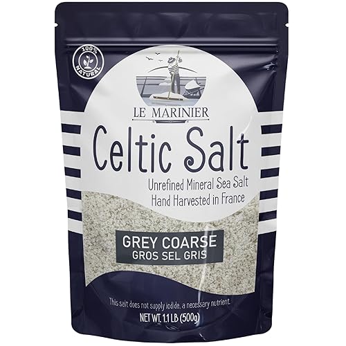 Le Marinier Celtic Salt Sal marina gruesa gris, 1.1lb - 18oz. Sal marina francesa sin refinar 100% natural, sal celta mineral cosechada a mano, Sel