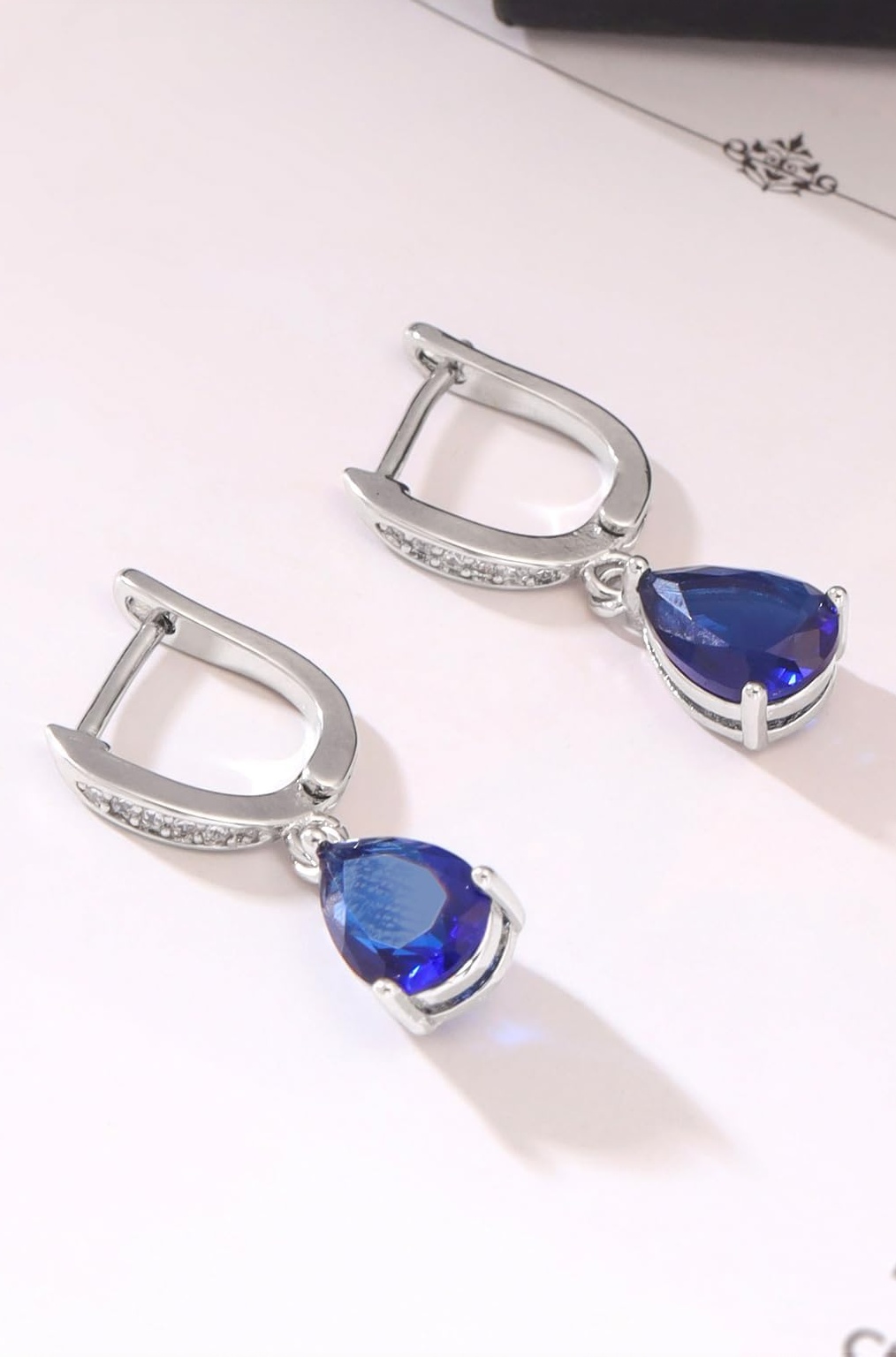 Earrings for Women and Girls Drop Earrings for Girls | Silver Tone Blue Crystal Studded Teardrop Designed Drop Earrings | Birthday Gift for girls and women Anniversary Gift for Wife