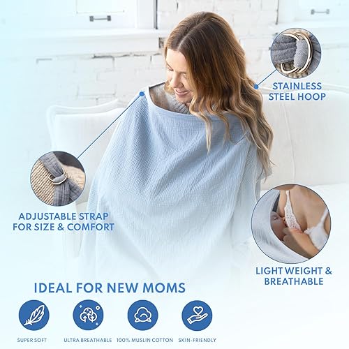 Miniatura 4 de ACTIVE BABY Funda de lactancia de muselina para mamá que amamanta con aro ajustable para manos libres, cubierta de lactancia transpirable, 100%