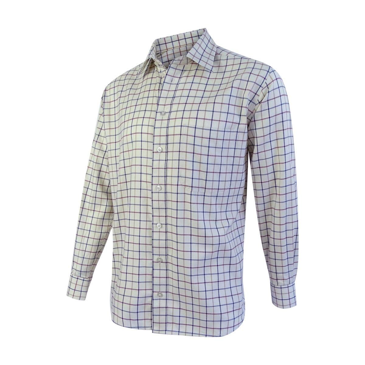 Hoggs of Fife Ambassador Premier Tattersall Shirt Cream Check - 100% Cotton, Classic Collar Shape, Chest Pocket