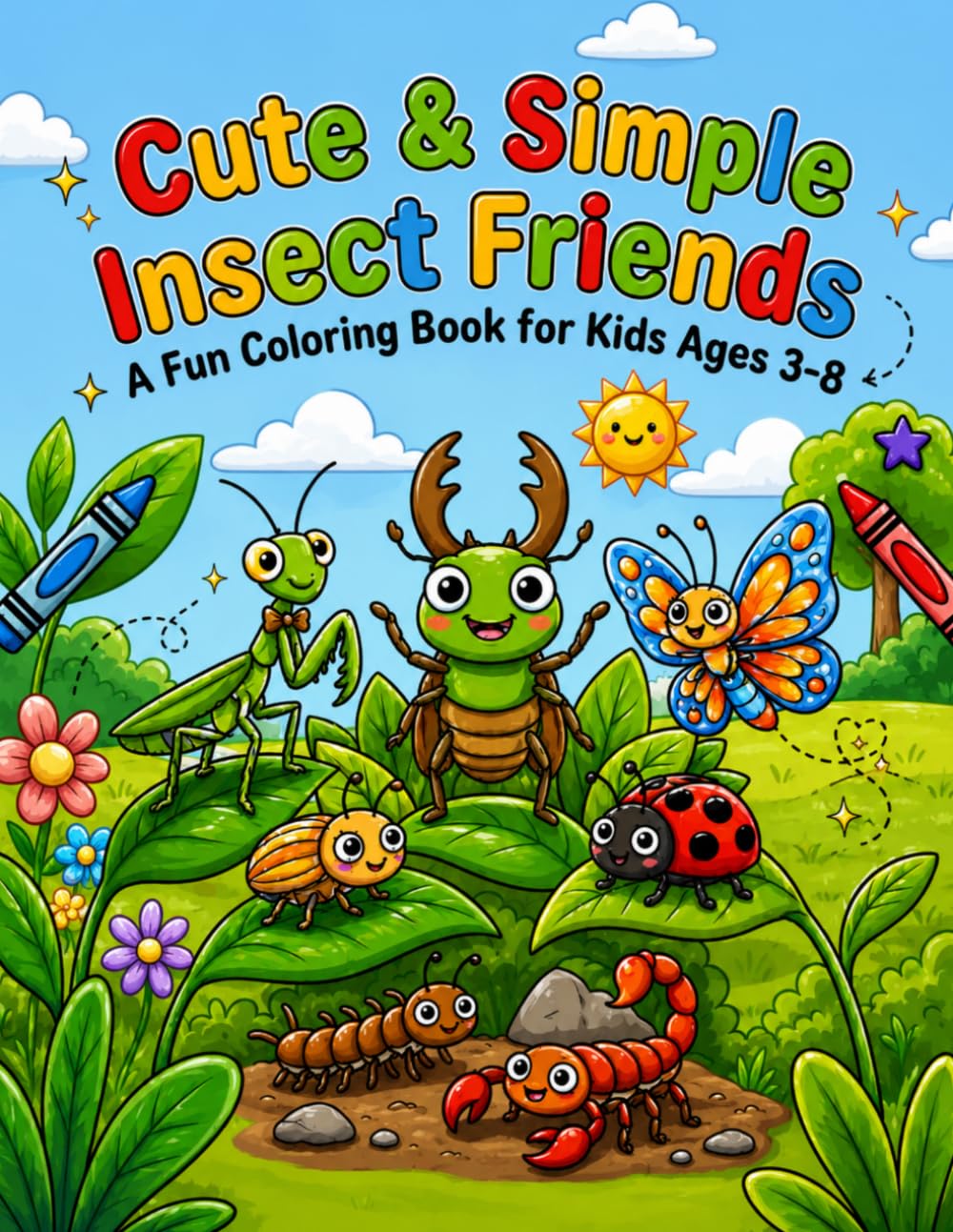 Cute & Simple Insect Friends: A Fun Colouring Book for Kids Ages 3-8