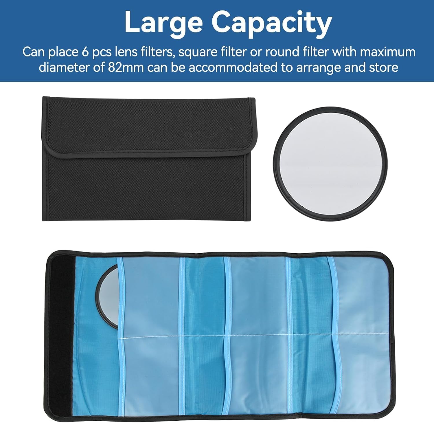 Cyrank Lens Filter Case, Filter Holder Camera Len Filters Carry Bag Camera Filters Case 6 Pocket Camera Lens Filter Carry Bag Photography Filters Organizer for up to 82mm Round or Square Filters image 3