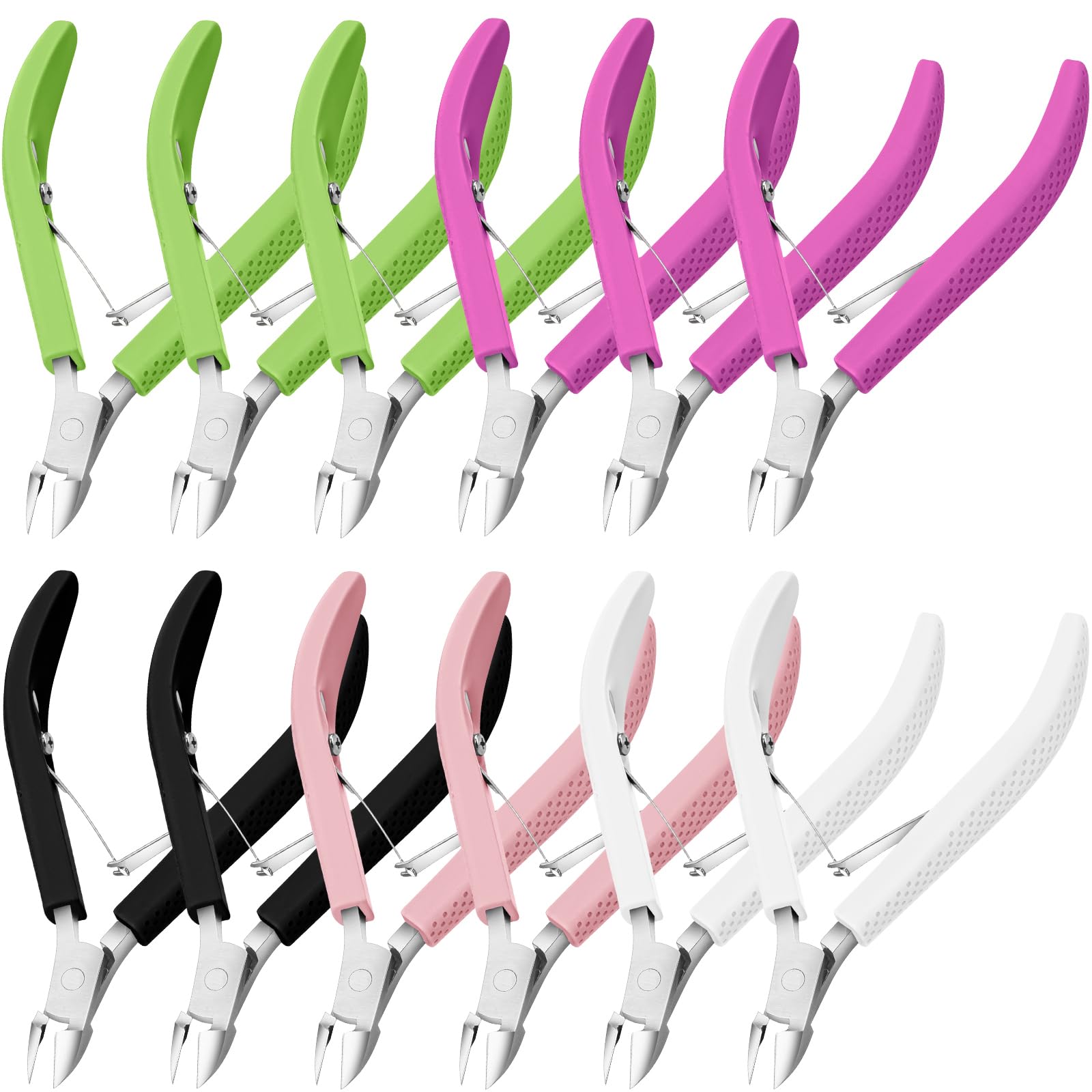 Leriton 12 Pack Cuticle Nippers Upgraded Trimmer Kit with Non Slip Silicone Handle Stainless Steel Cuticle Cutter Clipper Manicure Tool for Nail Care