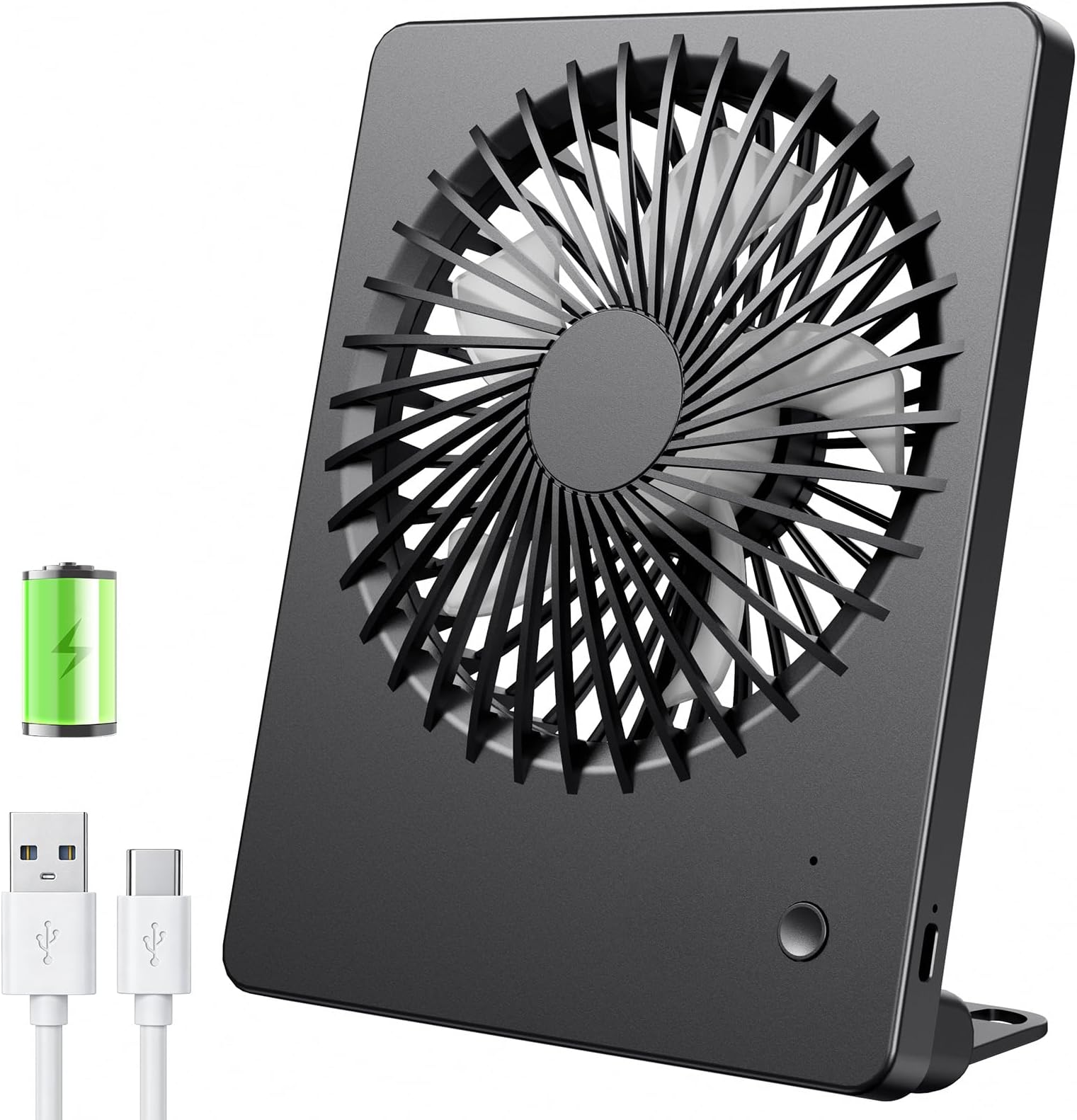 – 2000mAh Rechargeable Desk Fan, Portable USB Fan Last Up to 5-16H, Battery Operated Ultra Quiet Small Table Fans, Head Adjustable for Office, Bedroom, Camping, Travel Cooling