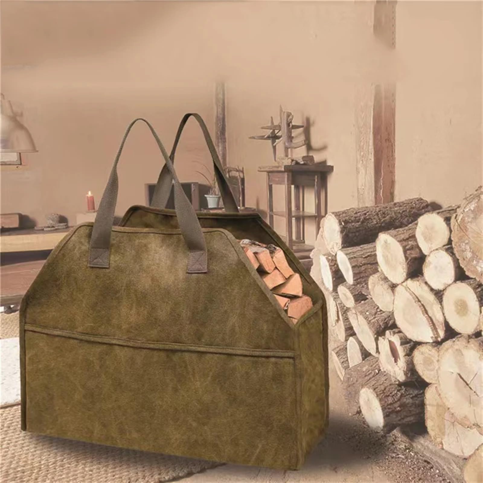 Holzscheit-Aufbewahrungshalter, Träger, Segeltuch, Brennholztasche, Brennholzkorb, tragbarer Outdoor-Organizer