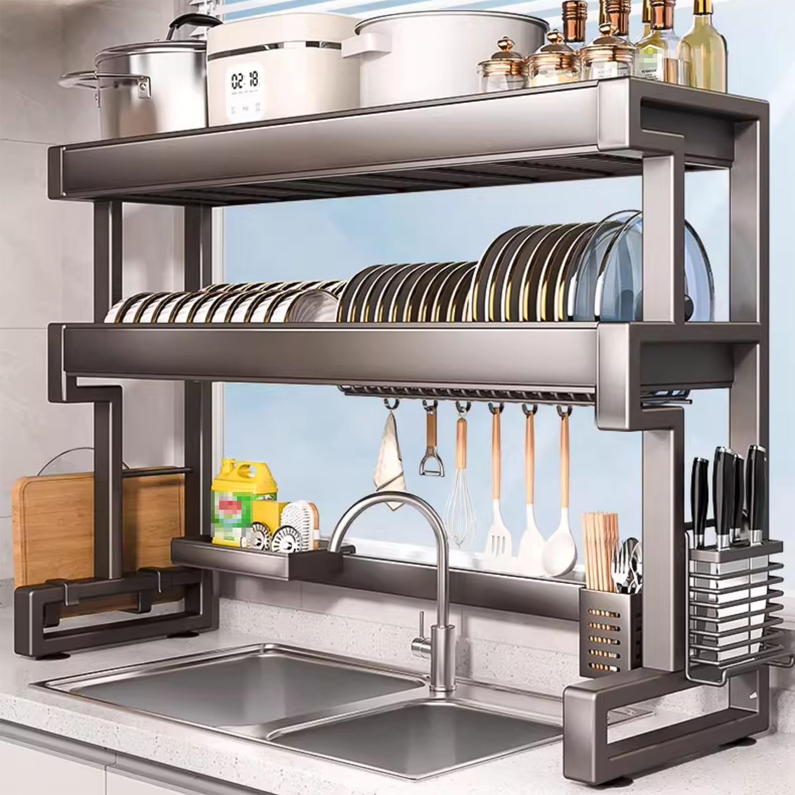 THNSAWX Over Sink Dish Drying Rack, Adjustable Steel Dish Drainer Rack, Dishes Racks for Kitchen Counter, Easy to Assemble, Space-Saving(76cm/29.9in)