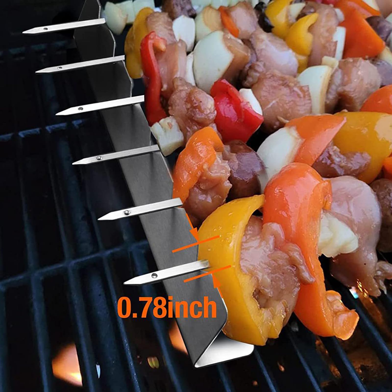4 pezzi Supporto per Spiedini per Barbecue, Supporto per Barbecue per 6 Spiedini, Spiedini Acciaio Inox, Griglia Spiedini Rack, Accessori per Spiedi di Carne per Barbecue, per Spiedini per Esterni