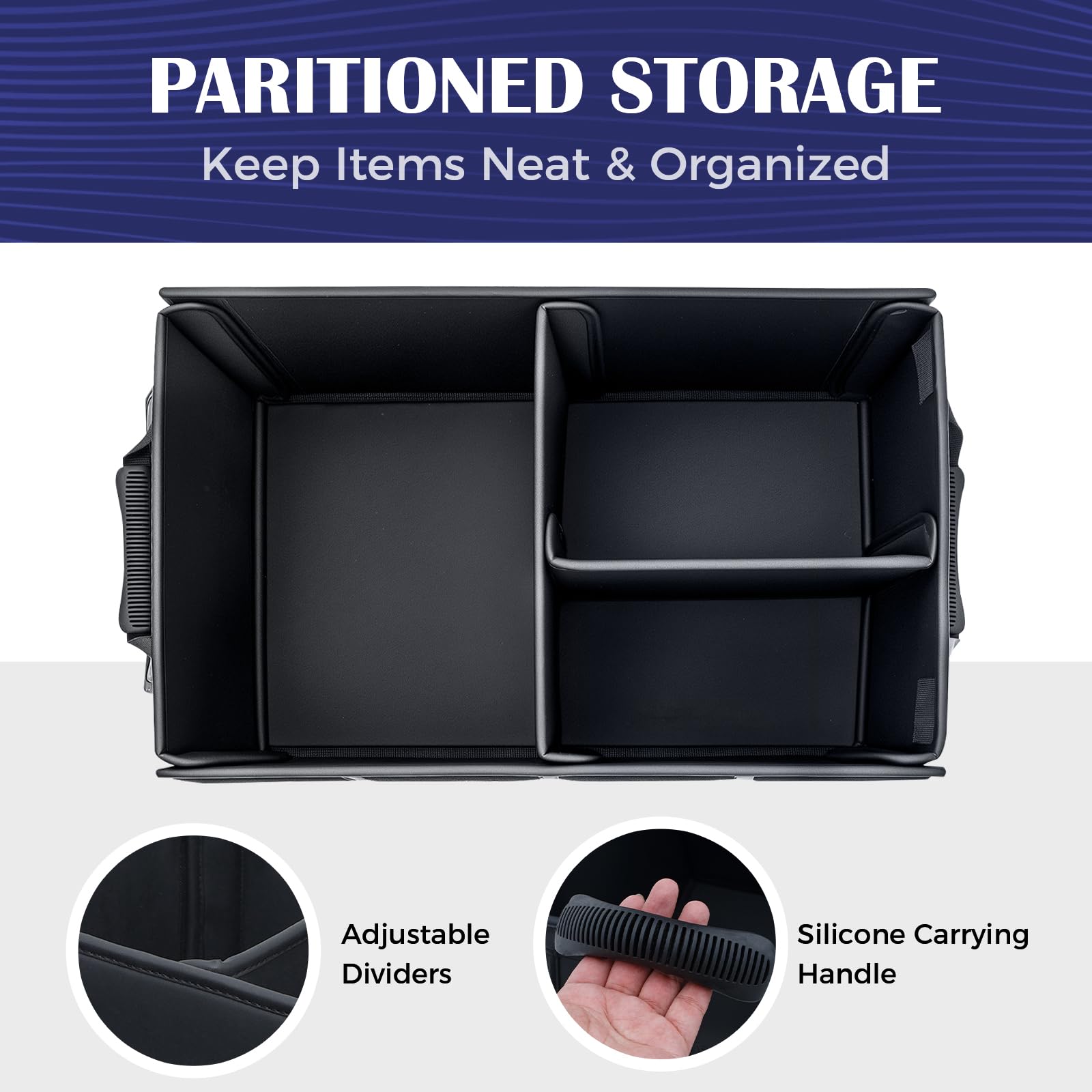 Coverado Organizador de Maletero Coche y SUV, Impermeable Bolsas para maletero de cuero napa, 70 L Plegable Caja maletero coche,Cubículo múltiple & Divisor, Fijar 2 correas