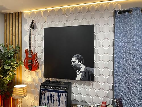 Miniatura 2 de STICKGOO Paneles de pared 3D negros para despegar y pegar, paneles de pared de PVC texturizado con diseño hexagonal, paneles de pared modernos de