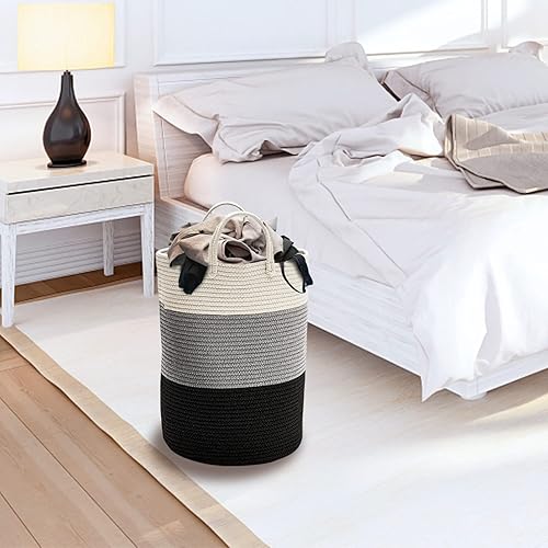 Miniatura 10 de Spmor Cestas de almacenamiento de cuerda de algodón de tamaño XXL, cesta tejida para ropa sucia para bebé, sofá, almohadas, toallas, juguetes o