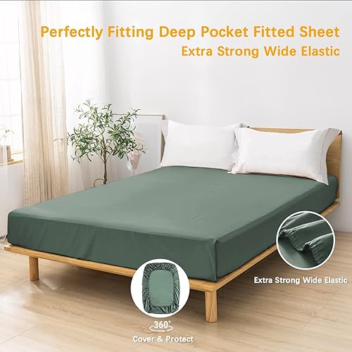 Miniatura 79 de Sábana bajera ajustable individual XL para dormitorio universitario, sábanas 100% algodón egipcio, sábanas bajeras de lujo con bolsillo profundo