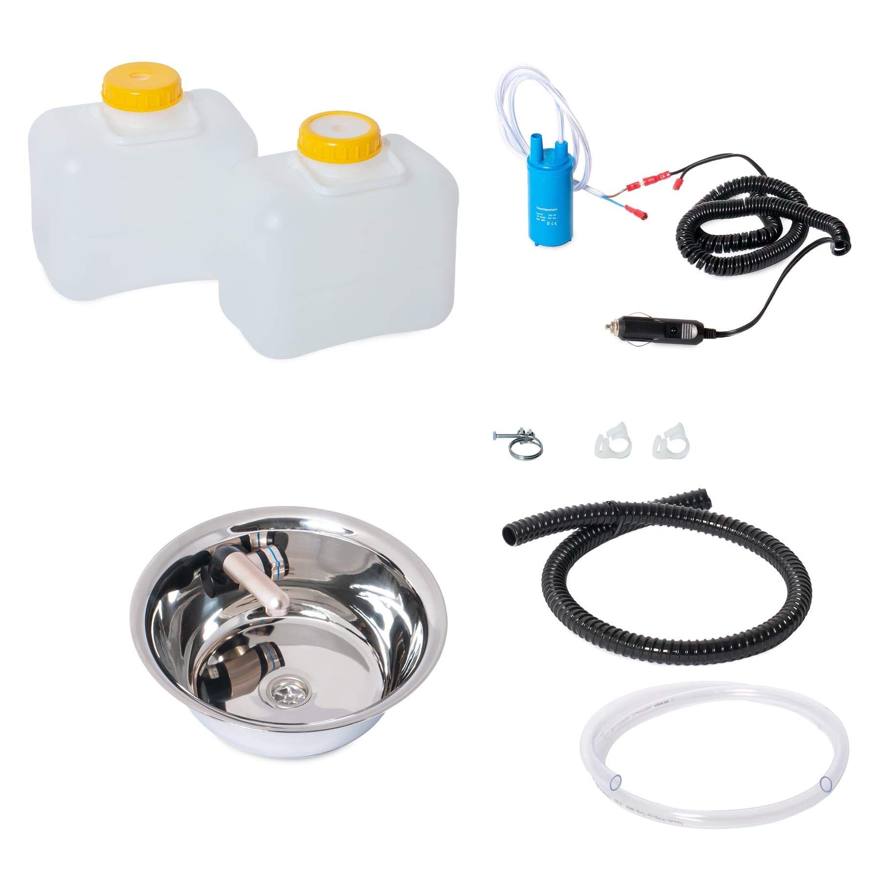 Sistema de agua de 12 V para carro de meriendas, remolque, cocina de camping, juego de montaje, fregadero de 32 cm, bidón integrado de 10 litros (ad-ideen)