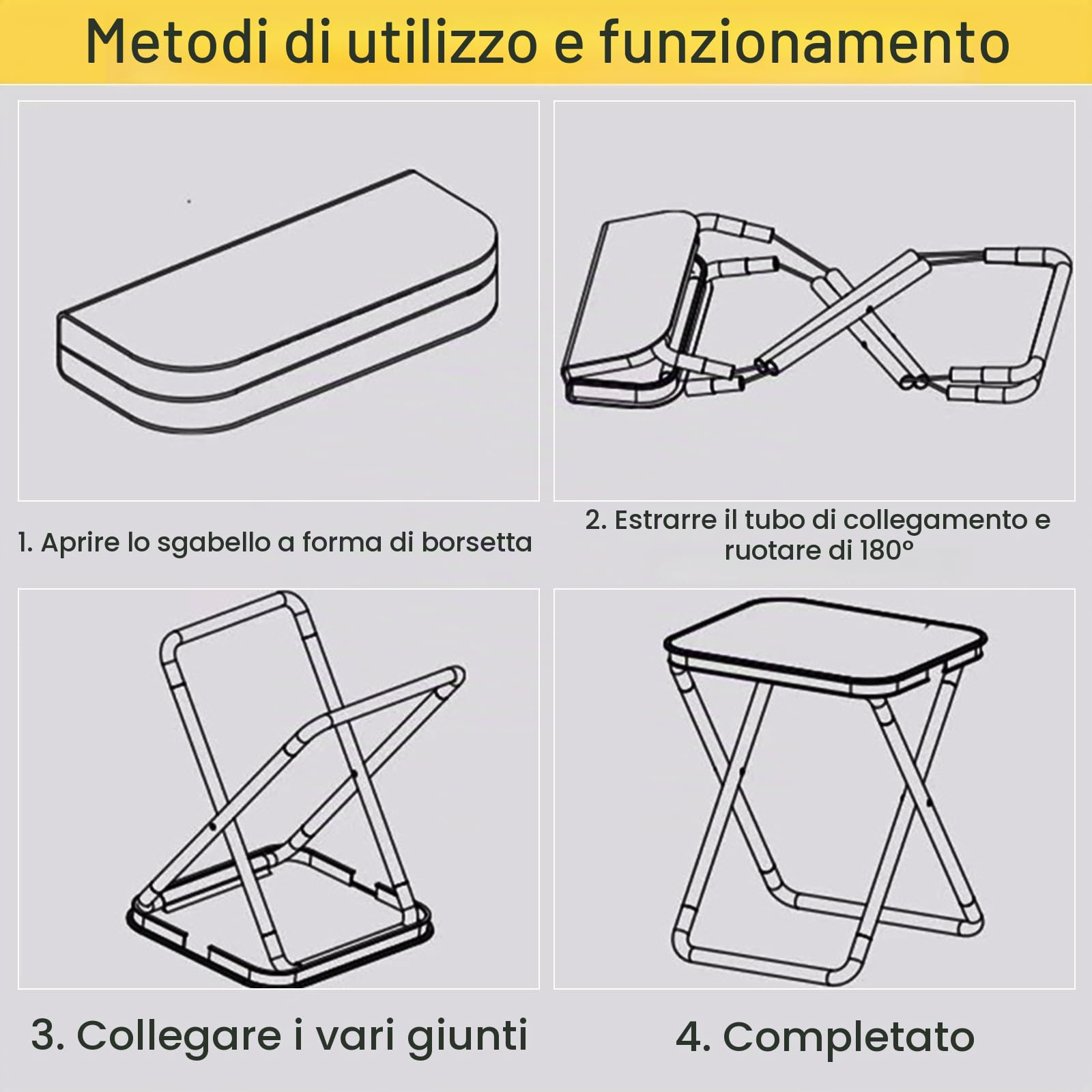 Sgabello Pieghevole per Esterni Portatile, Sgabello Pieghevole in Acciaio al Carbonio Resistente, Piccola Sedia da Pesca Alta Capacità di Carico, per Campeggio Pesca Picnic Viaggi Escursioni (Nero)