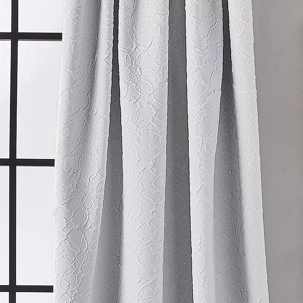 CHF Bloomsbury Floral Detail Microsculpt Lined Solid Rod Pocket Curtain Panel, 52 x 95 inch, 1 Panel, Grey