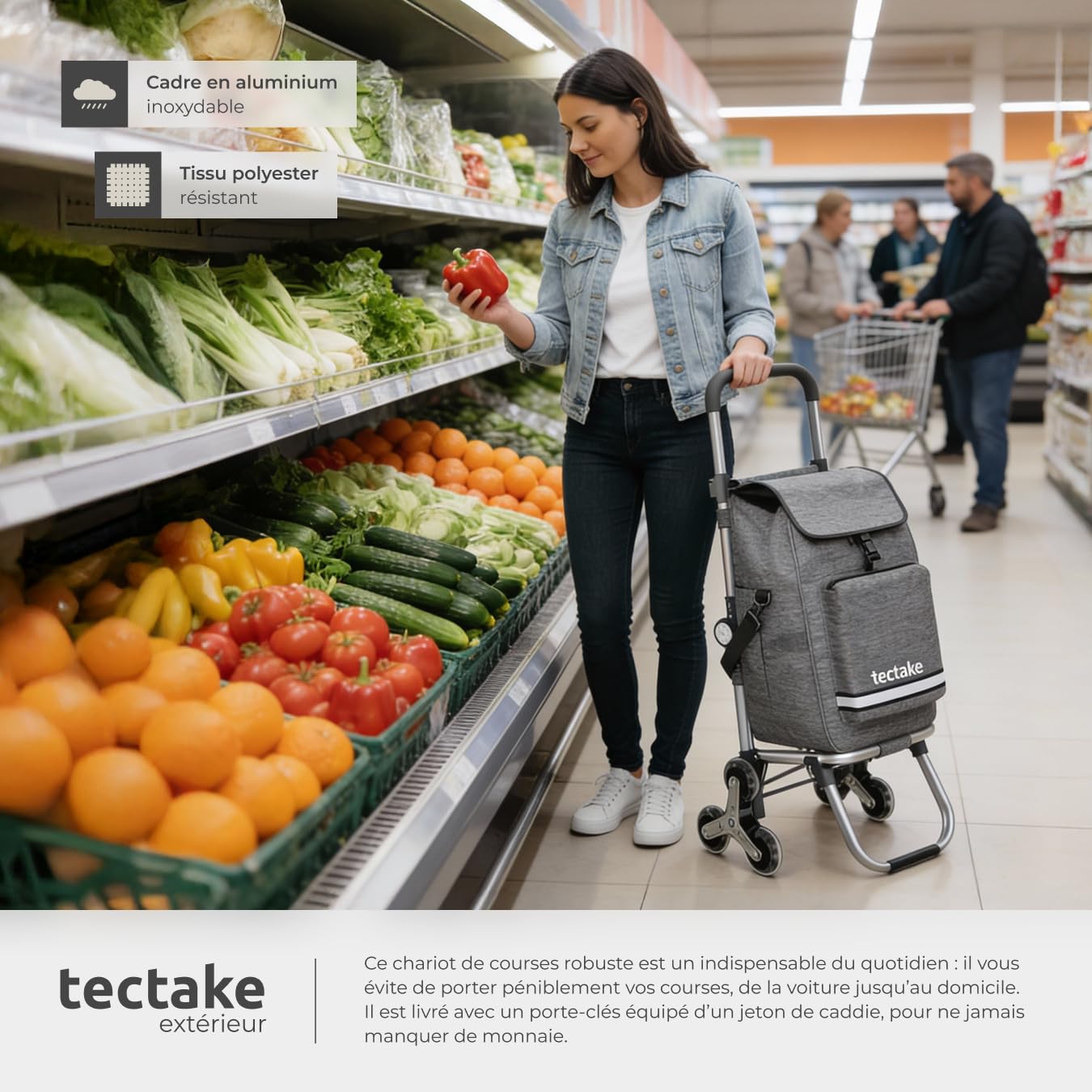 tectake® Caddie de Courses 56L, 3en1, Chariot de Courses, Sac à Bandoulière, Diable, 2 Roues étoiles Tout-Terrain, Compartiment Isotherme, Chariot à roulettes Pliable, Caddie, Cabas Roulette Marché