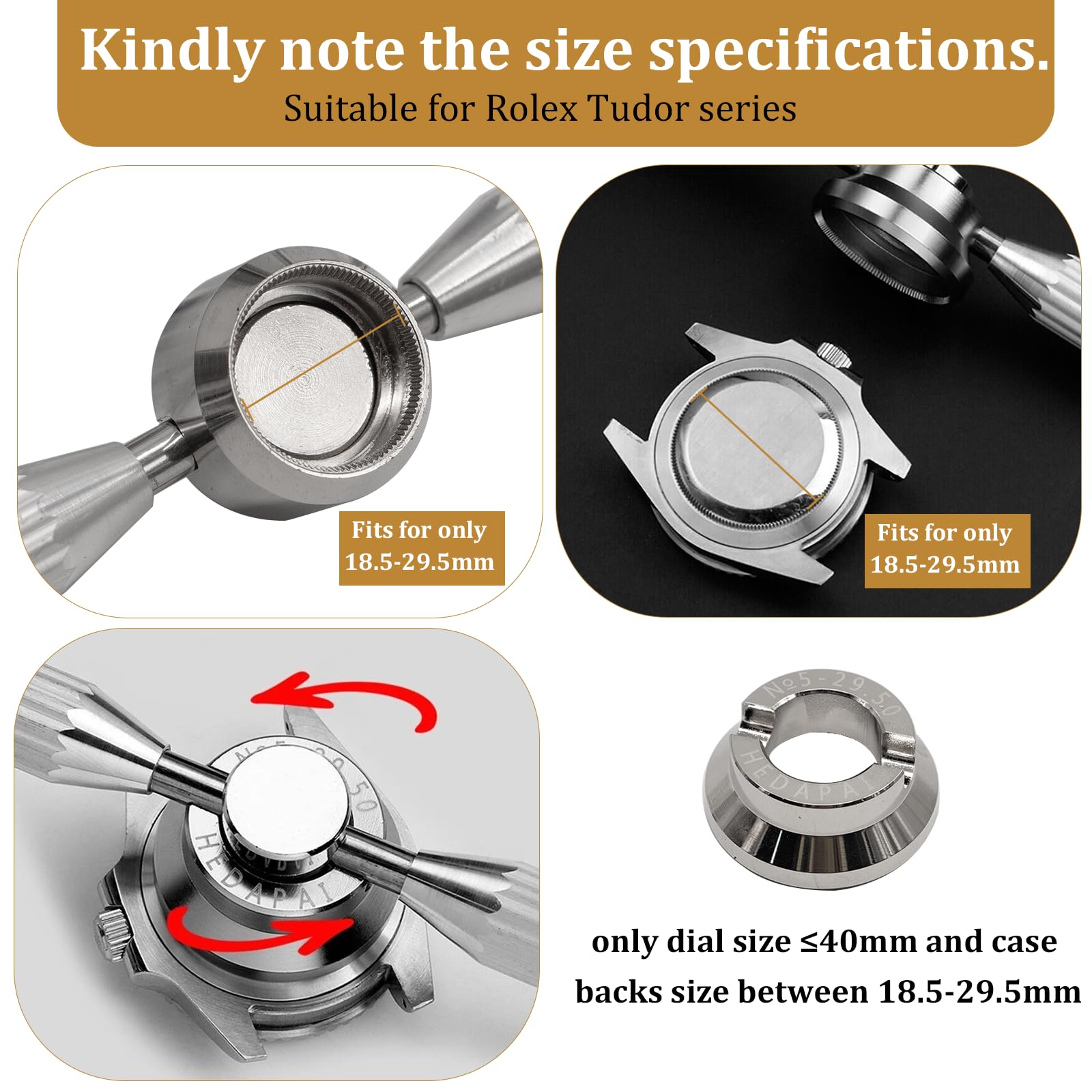 5537 Outil de retrait de boîtier de montre pour Rolex & Tudor, outils de réparation de montres et kits avec 6 matrices (18,5 – 29,5 mm)