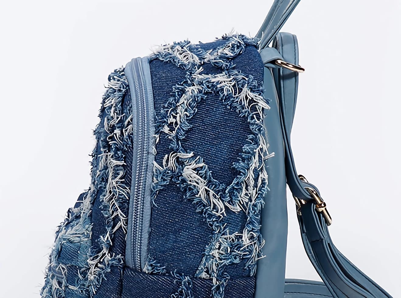 Anopo Women's Small Denim Backpack Tie-dyeing Quilted Distressed Mini Daypack
