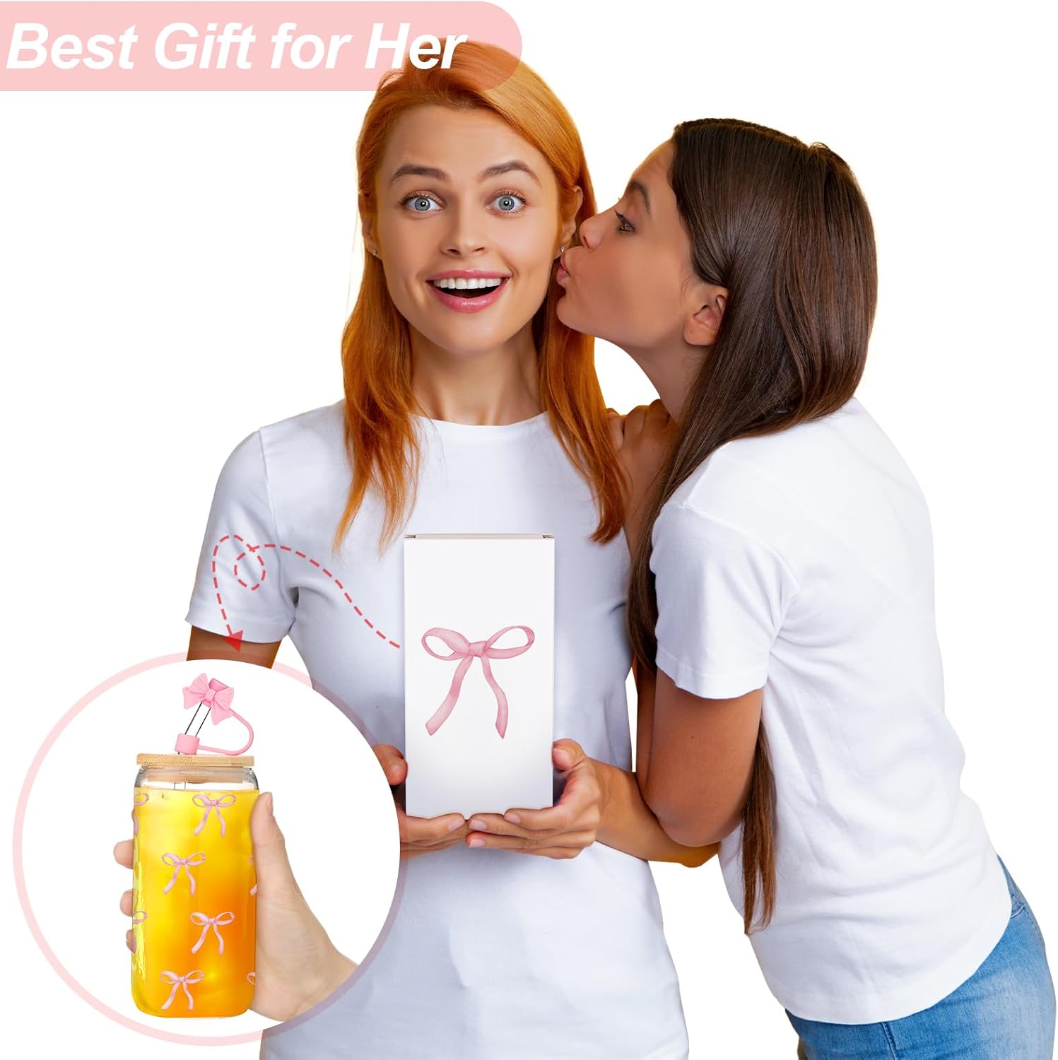 Valentine's Day Coquette Bow Aesthetic Cup with Pink Bow Straw Stopper and Sleeve, 16 oz Girly Preppy Iced Coffee Cup Gifts Box for Teen Girls Women Birthday Christmas - Image 6