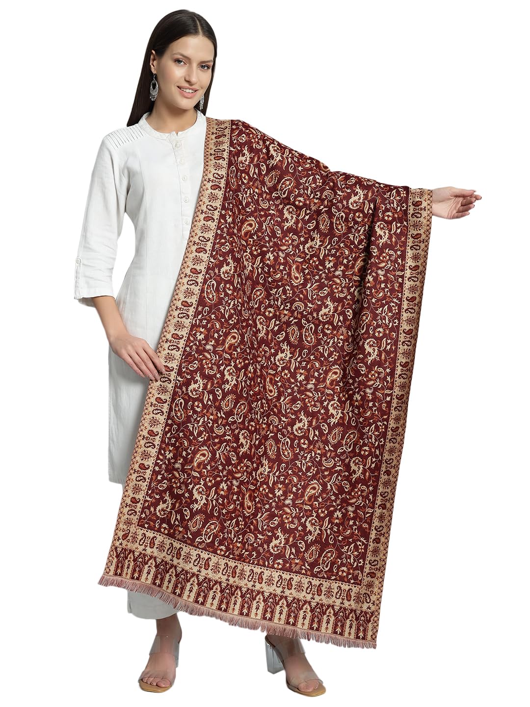 pure wool jamawar stole, soft and warm winter shawl, scarf wrap faux pashmina (80" x 30" inch)