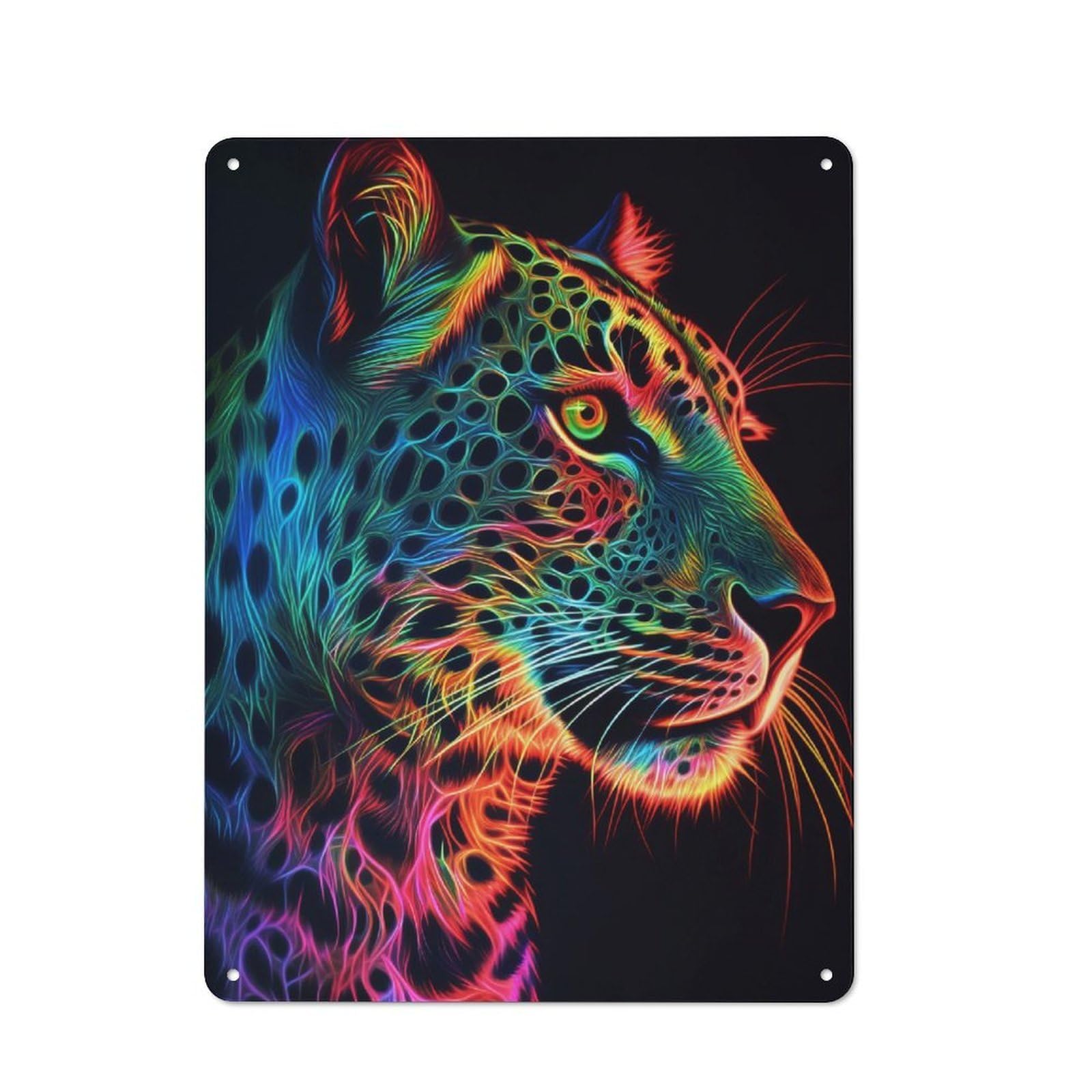 Vintage Tin Sign 40x30cm with Leopard Neon for Hobby Room Or Studio, for Metal Sign Collectors, for Garage And Workshop Walls