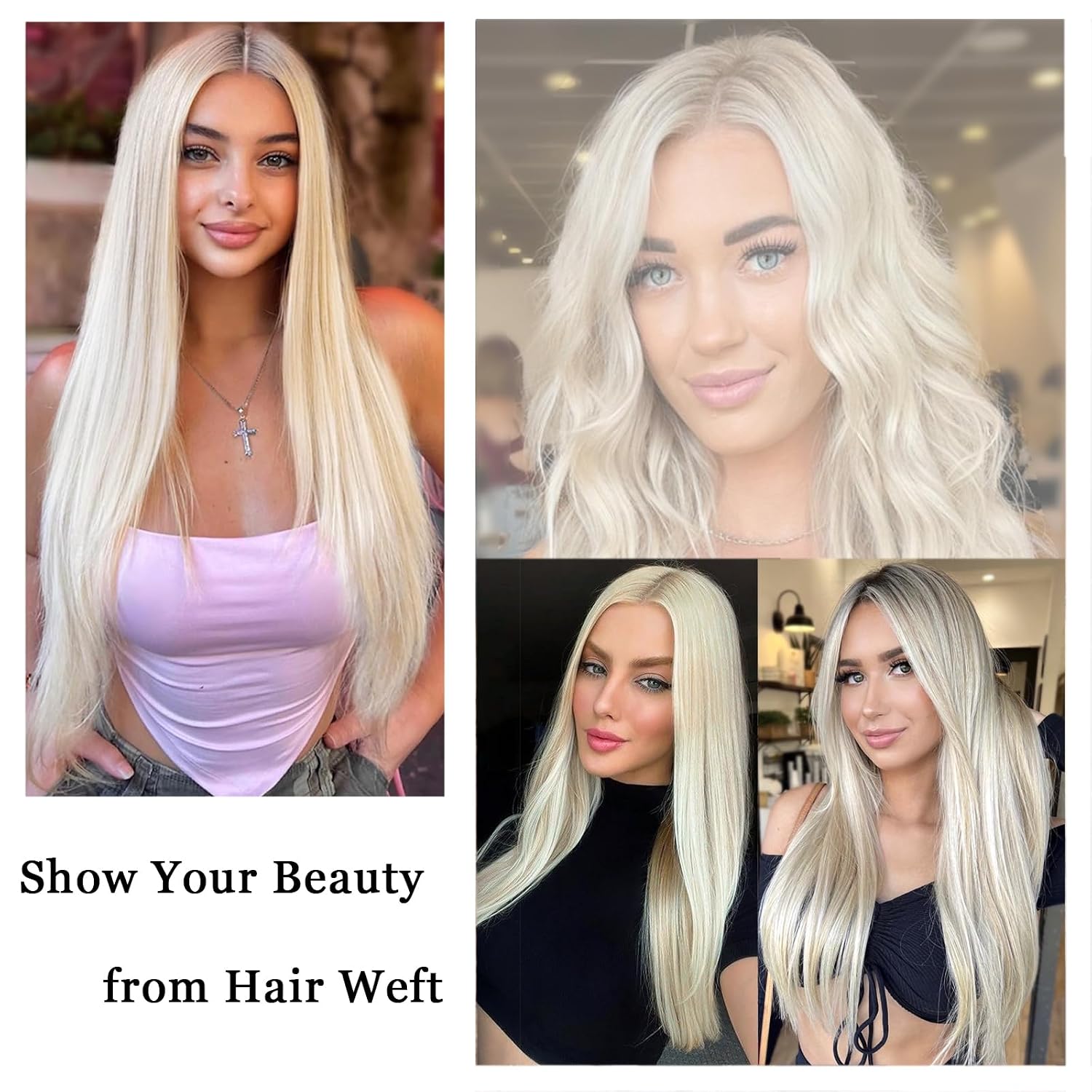 Human Hair Bundle Only Single Platinum Blonde Straight Human Hair Bundle 16 Inch Double Weft Hair Extensions Remy Sew In Bundle Human Hair 100g/bundle Color 60