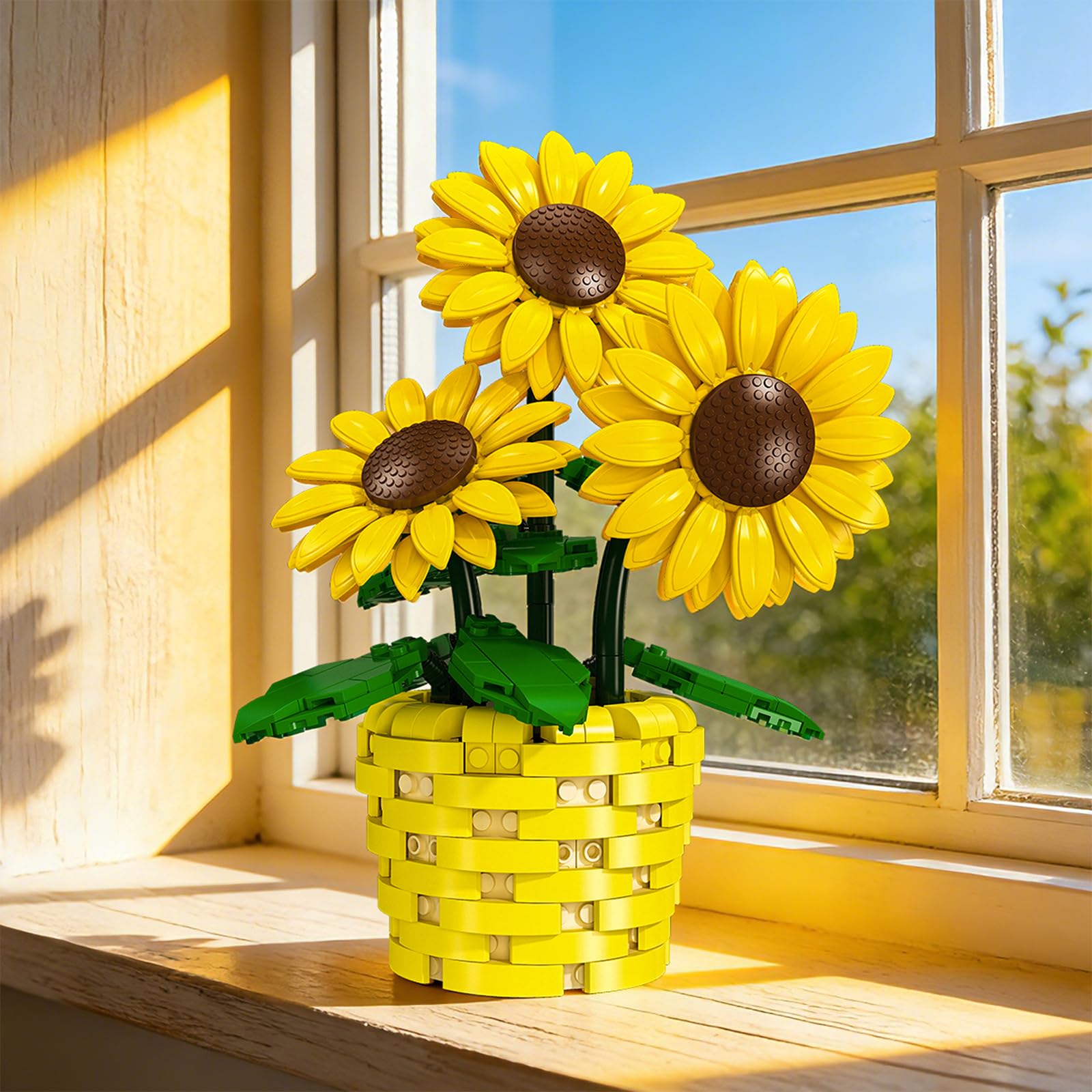 Set di Costruzione Girasole in Vaso, Dai 8 Anni in Su KLJMH-04 | 465 Pezzi, DIY Kit Mazzo Fiori, Petali e Foglie Regolabili, Casa Decorazione, Regalo Perfetto per gli Amanti dei Fiori