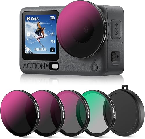 Osmo Action 6 ND Filter Set with Lens Silicone Cover, Snap-On CPL + ND Filters for DJI Osmo Action 6 Accessories - 4 Pack (CPL, ND16, ND32, ND64)