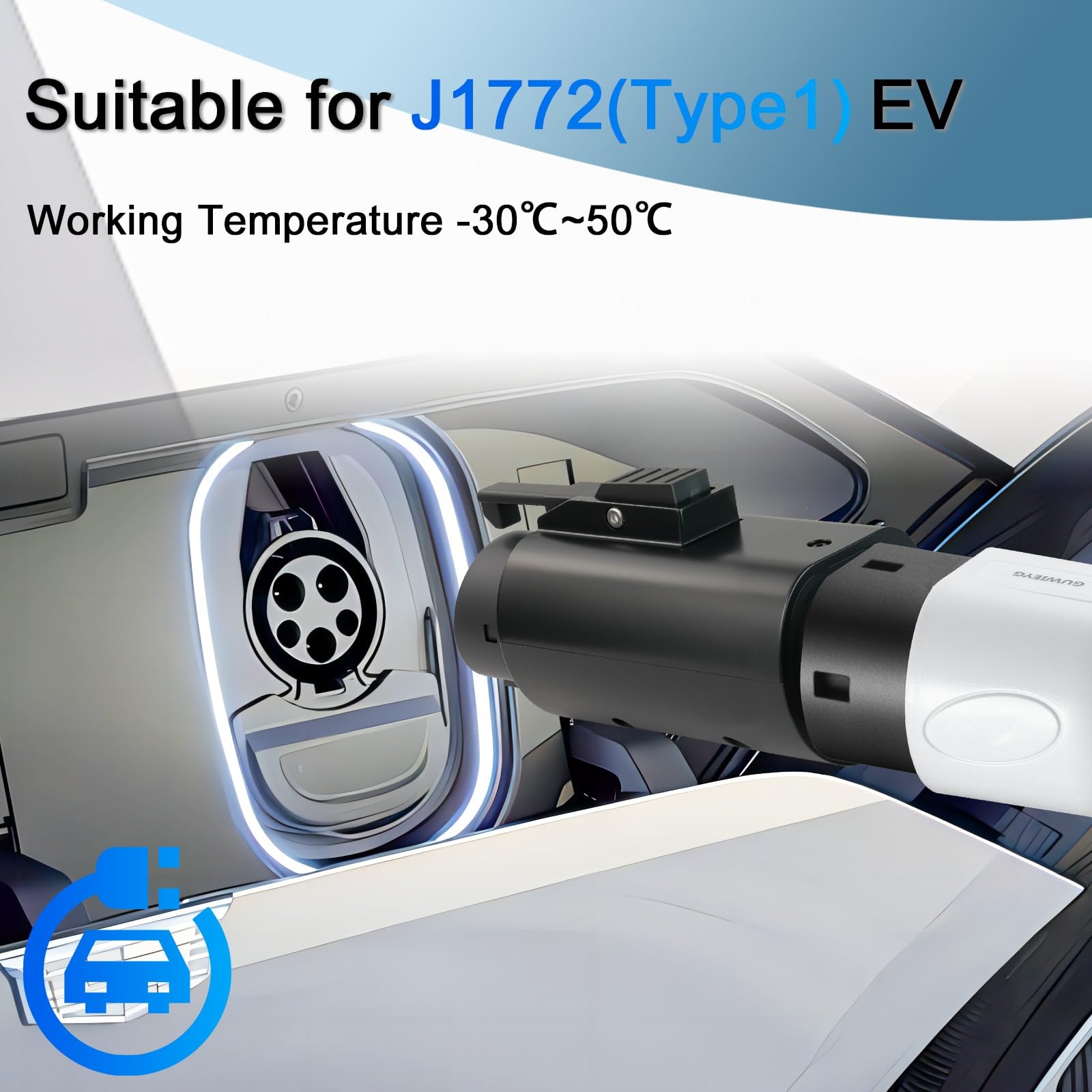 Type2 to Type1 EV Adapter with Anti-drop Clip, Max 32A, 250V AC, IEC 62196 to SAE J1772 Electric Vehicle Adapter, Fit for J1772 EVs Charger Connector