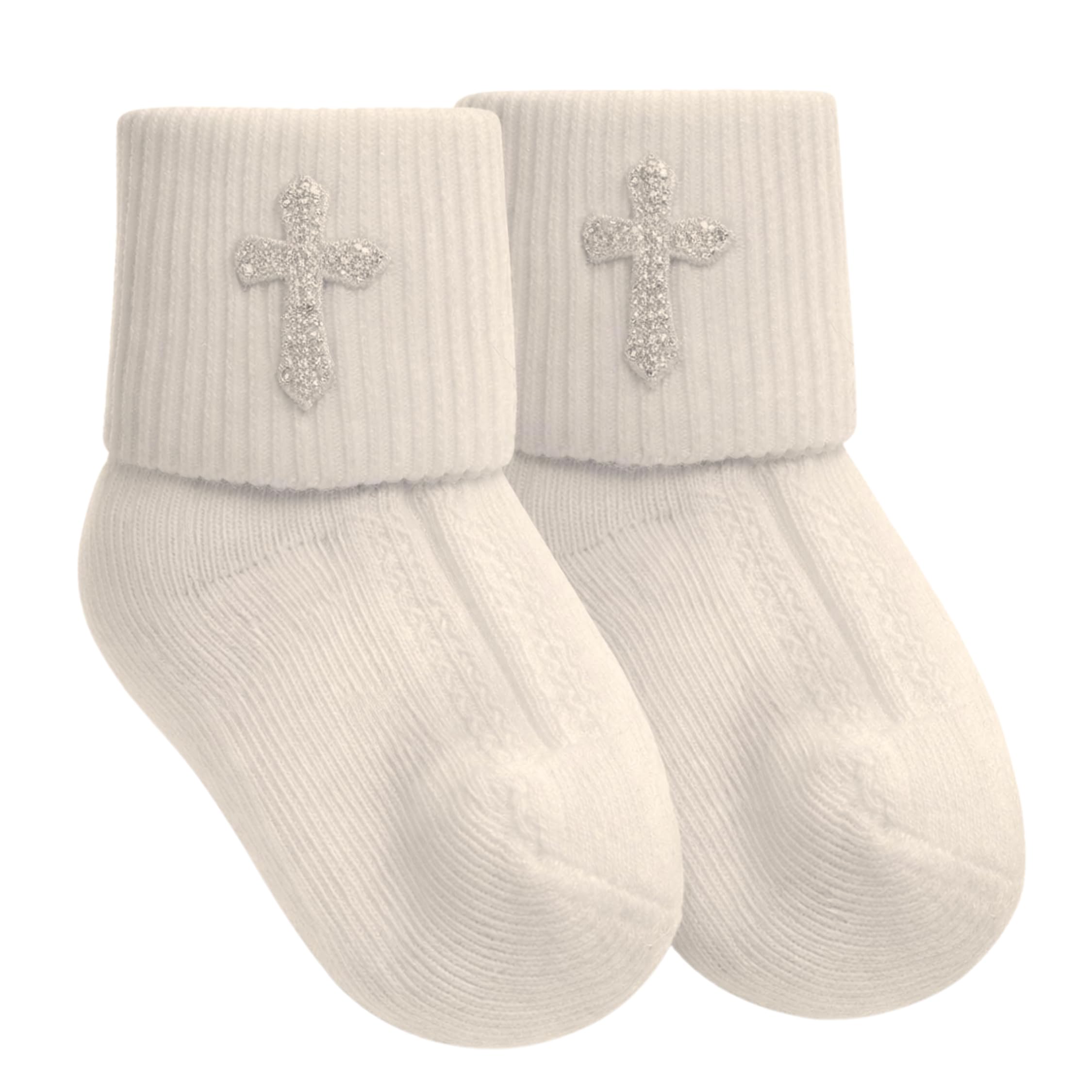Baby Togs Men's Cream Baby Christening Socks - Or White Baby Socks With Cross Embroidery For Boy Or Girl 0-6 Months