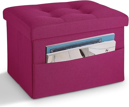 Miniatura 62 de LINMAGCO Taburete otomano plegable con bolsillo lateral, moderno, corto, sofá, tela de lino, 17 x 13 x 13 x 13 (color azul niebla) azul (Fog