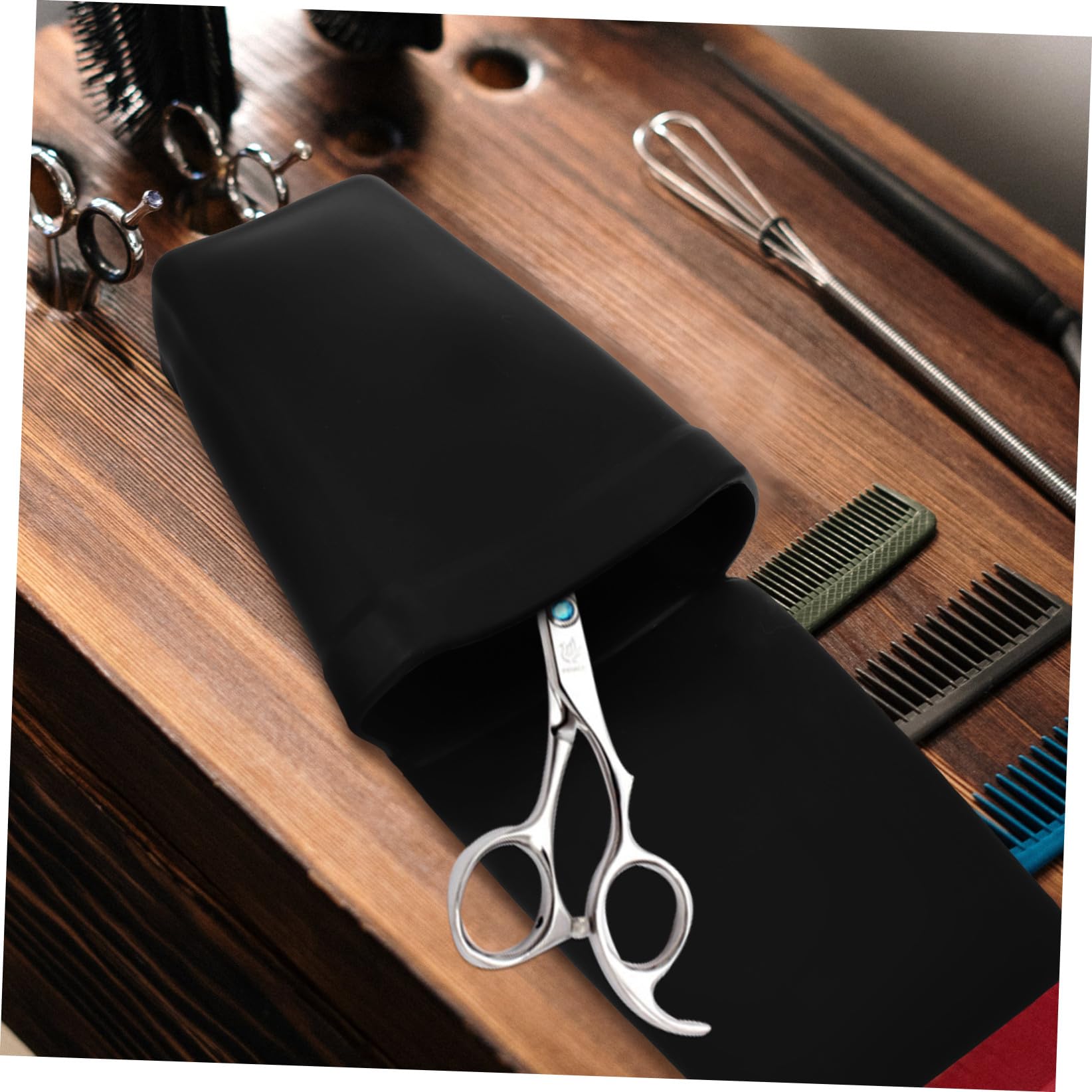 WOONEKY Porta Piastra per Chioma in Silicone Isolante Nero con Ventosa, Custodia Protettiva Resistente al Calore per Strumenti di Styling da Viaggio