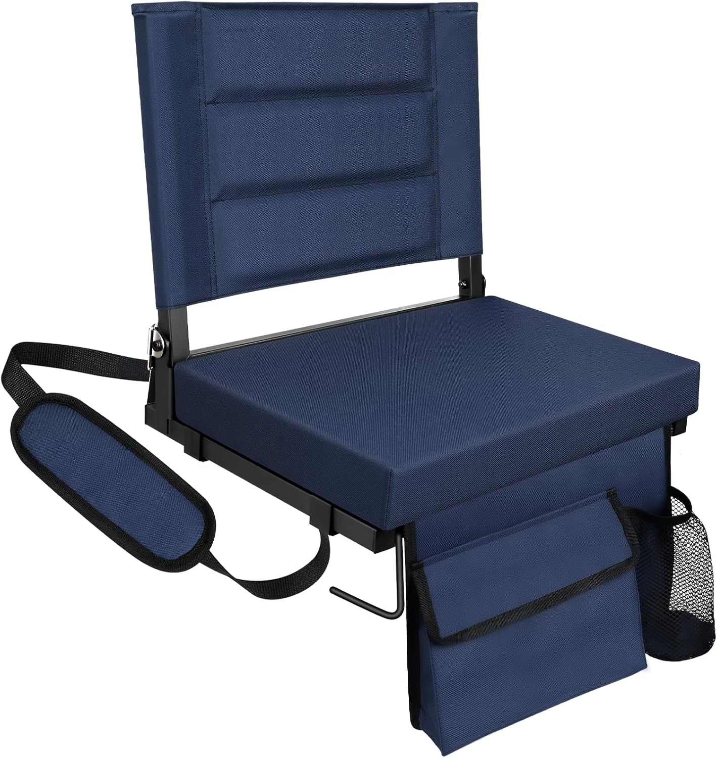 Stadium Seats with Back Support,Bleacher Chairs with Cushion, Portable Folding Stadium Chair with Removable Cushion and Large Pocket for School Events Sports Game 1 PCS Navy Blue