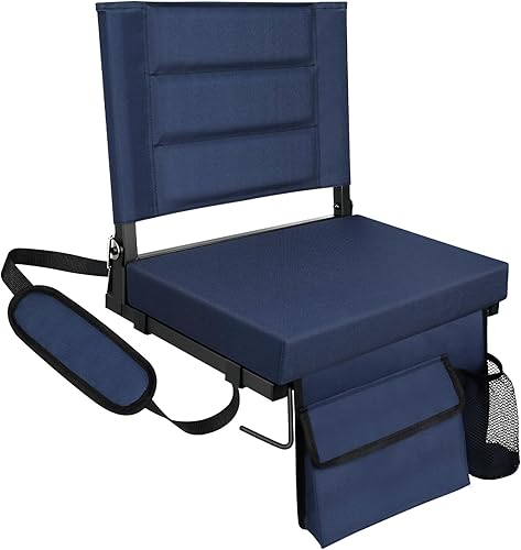 Stadium Seats with Back Support,Bleacher Chairs with Cushion, Portable Folding Stadium Chair with Removable Cushion and Large Pocket for School