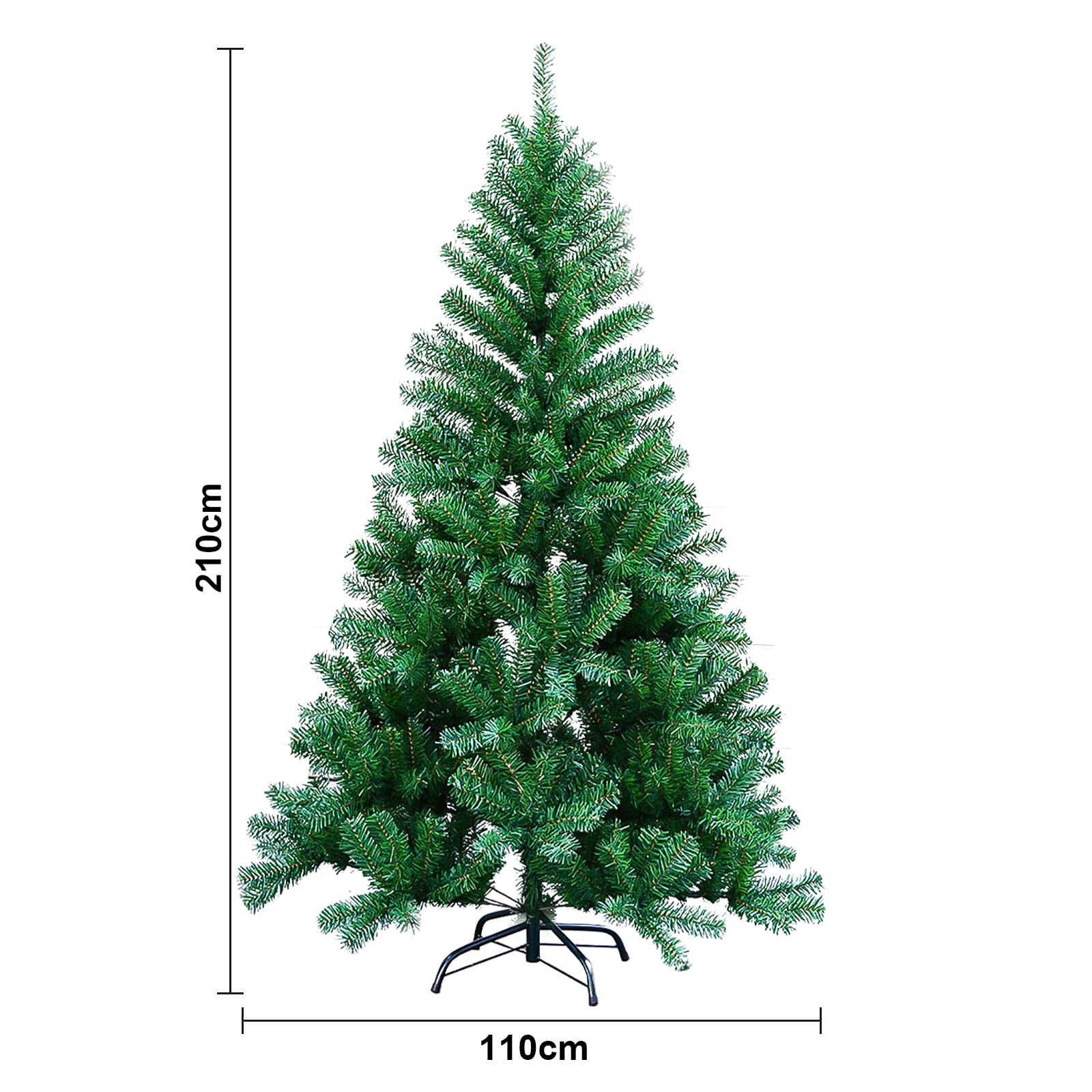 Ikodm Sztuczna choinka, 210 cm PCW choinka ze 1000 gałązkami, zielona choinka, prosty montaż wraz z metalowym stojakiem, trudnopalna, sztuczna dekoracja bożonarodzeniowa
