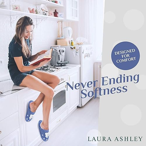 Miniatura 5 de Laura Ashley Pantuflas Sherpa con puntera abierta y espuma viscoelástica, suaves pantuflas de casa para mujer