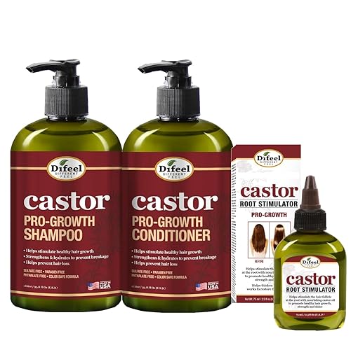 Difeel Juego de 3 piezas de Castor Pro-Growth para el crecimiento del cabello: juego de limpieza y tratamiento, incluye champú de 12 onzas,