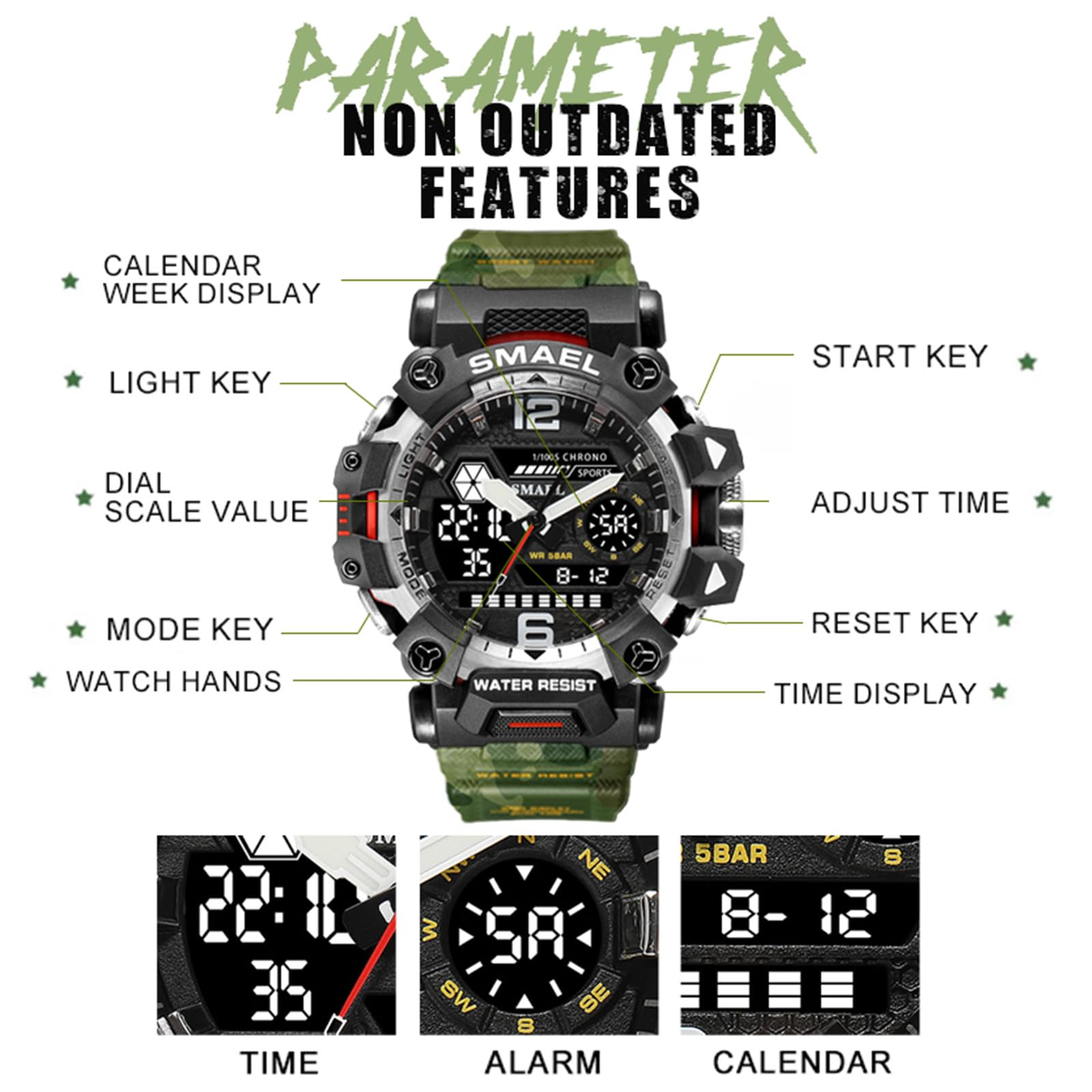 findtime Relojes de hombre reloj digital militar para hombre camuflaje reloj de pulsera deportivo 5ATM resistente al agua al aire libre reloj táctico 12/24H LED cronómetro resistente a los golpes