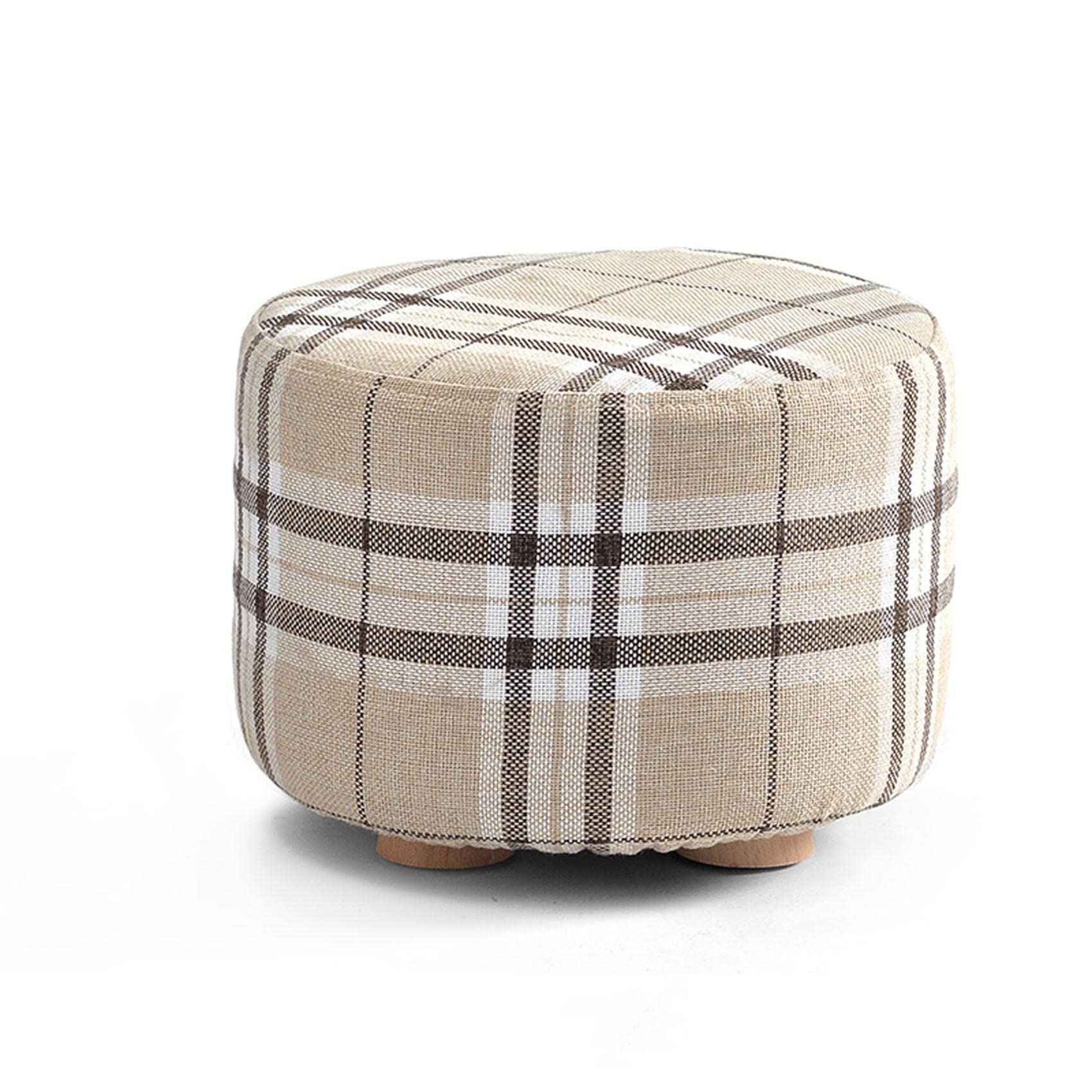 Tabouret de salon rond en lin, petit pouf repose-pieds de chambre ou cuisine