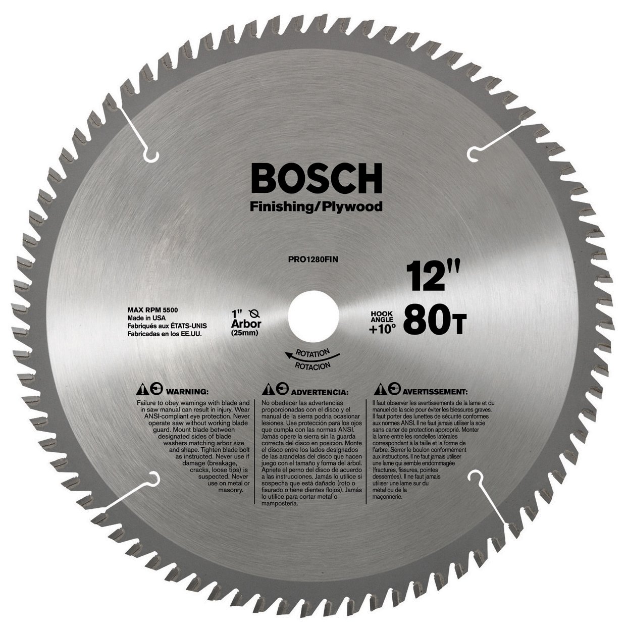 Bosch PRO1280FINB 12 In. 80 Tooth Plywood and Finishing Circular Saw Blade